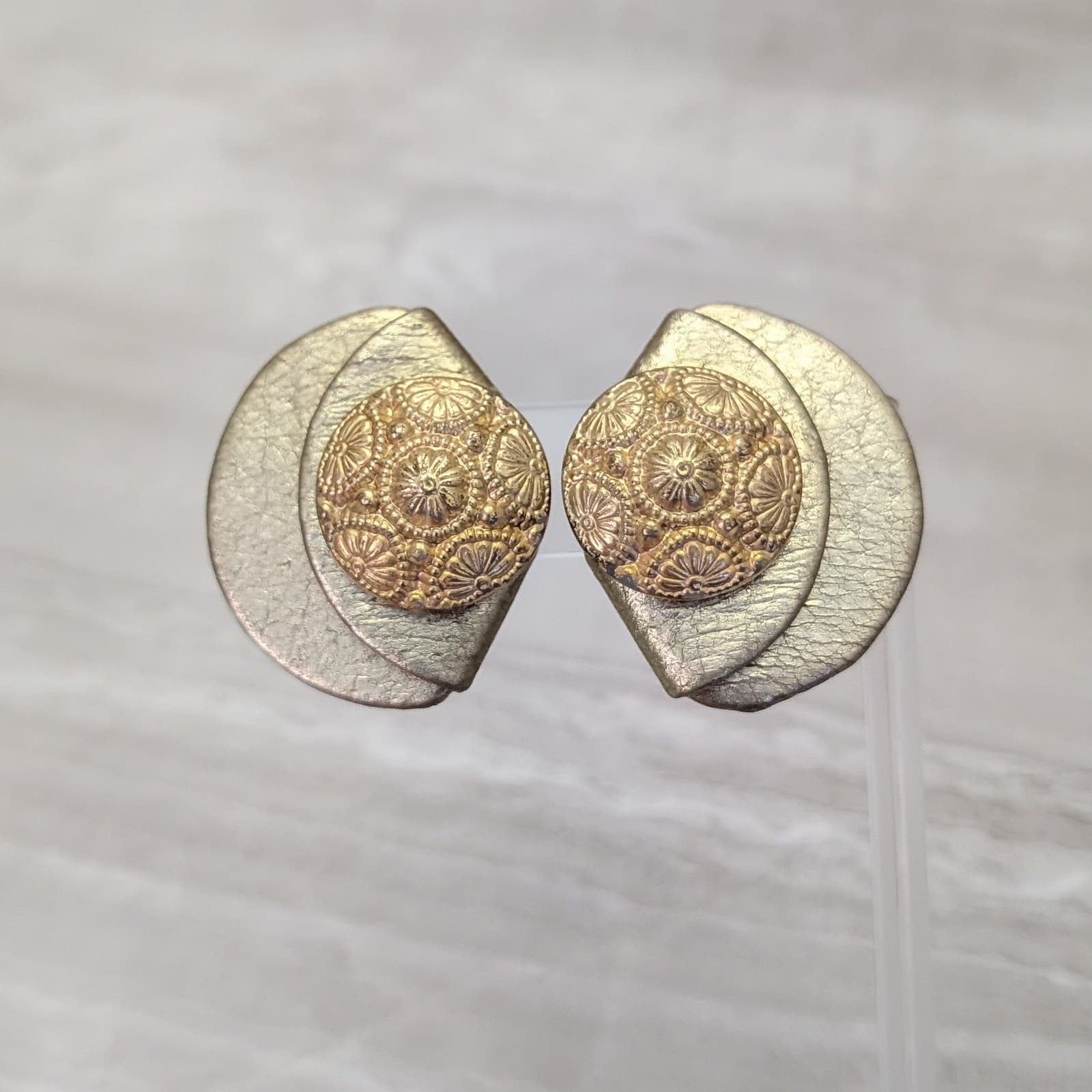 Vintage Clip On Earrings 1.25" Very Large Statement Earrings Gold Tone Unusual