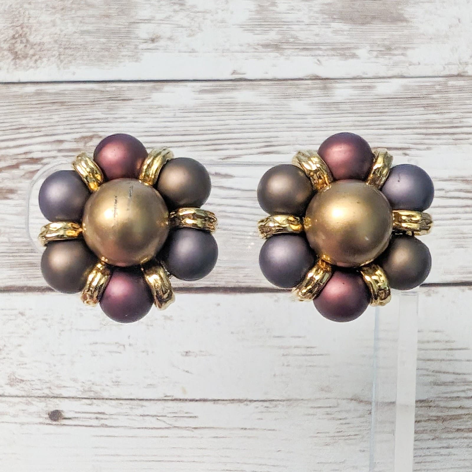 Vintage Clip On Earrings Pretty Cluster - Some Cosmetic Issues