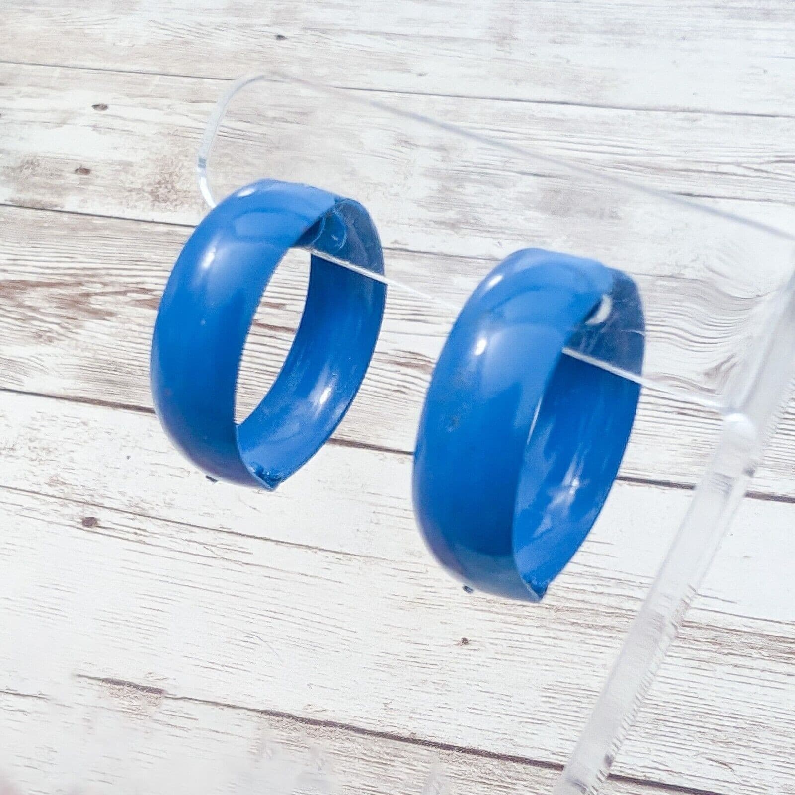 Vintage Clip On Earrings - Chunky 1.25" Blue Hoops