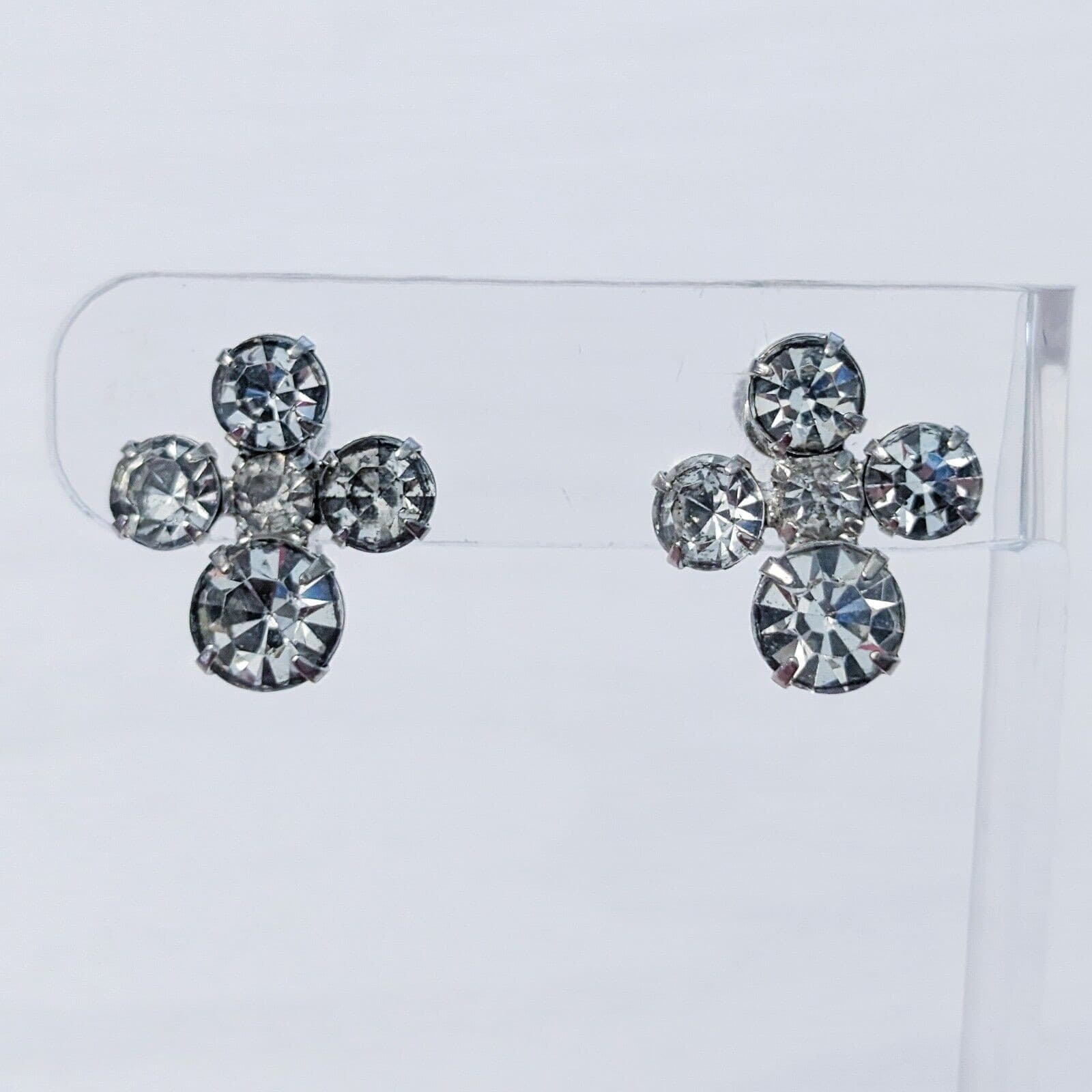 Vintage Screw On Earrings - 4 Gems 0.75"