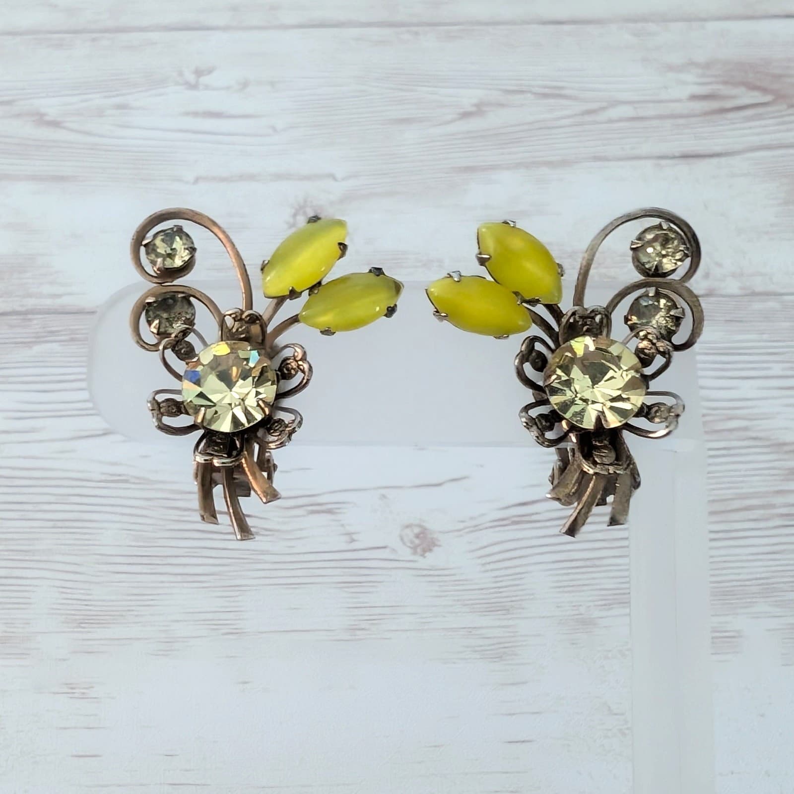Vintage Clip On Earrings Large Statement Green Tones