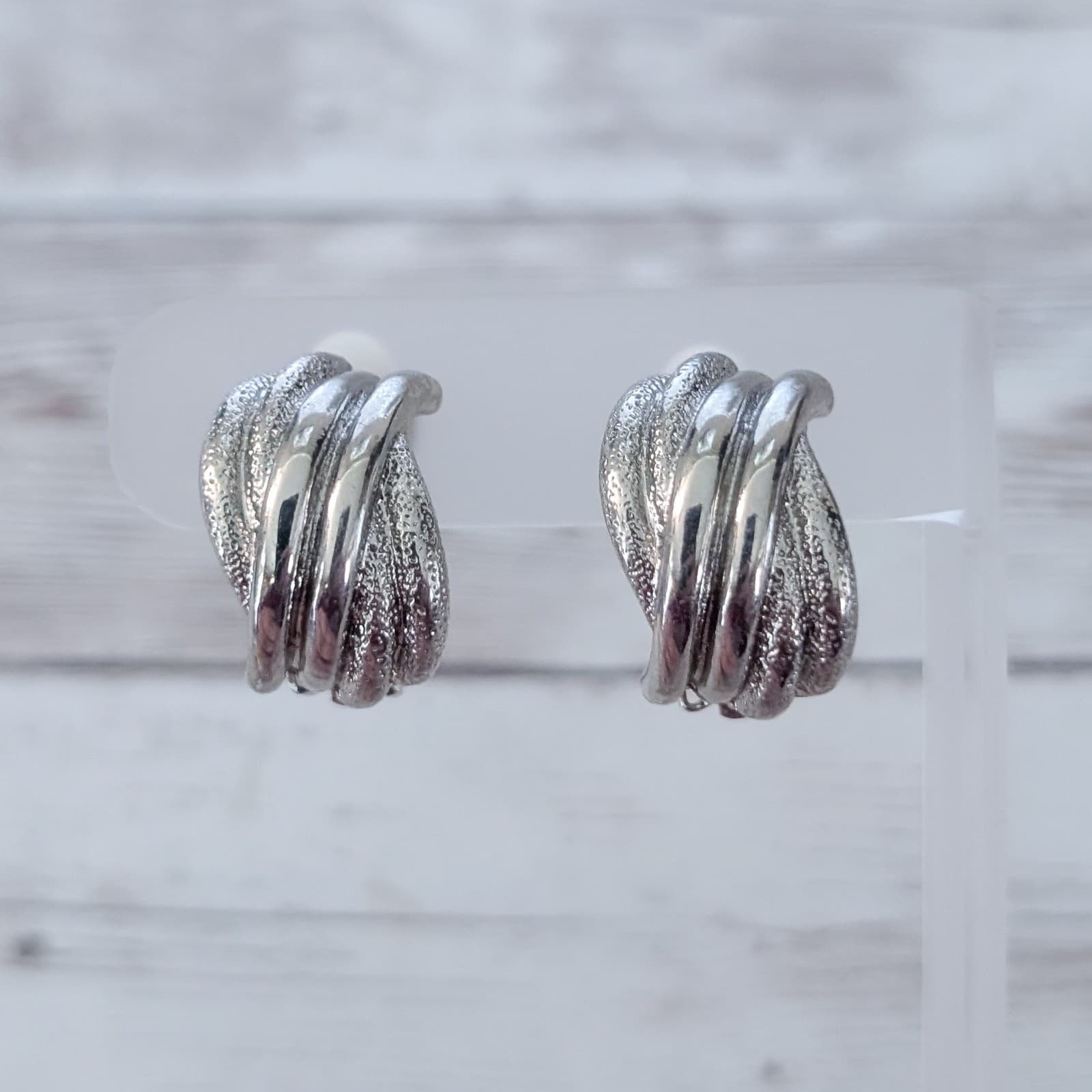 Vintage Clip On Earrings Stunning Chunky Silver Tone Large Statement