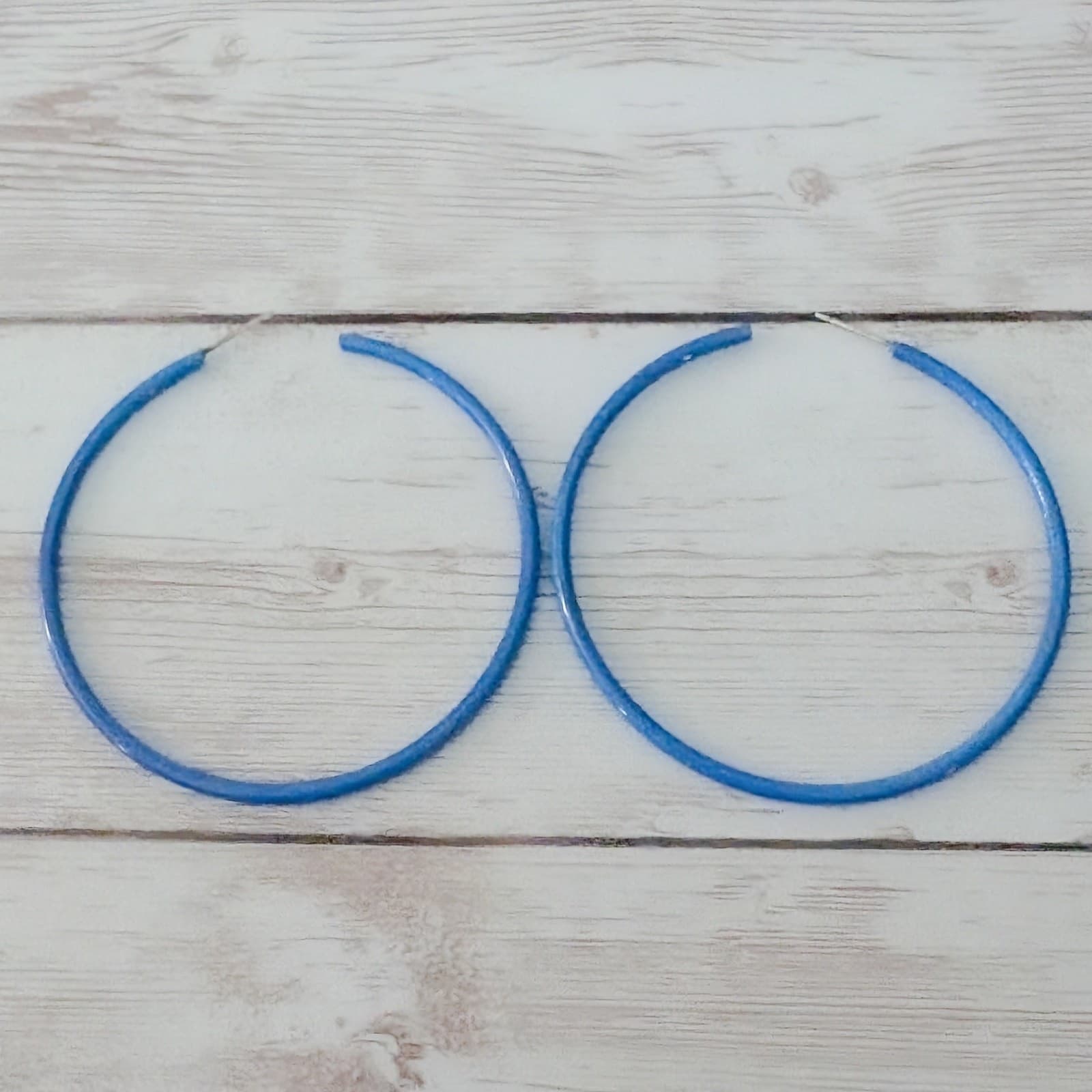 Vintage Stud Earrings Extra Large 2 & 1/8" Retro Blue Hoops