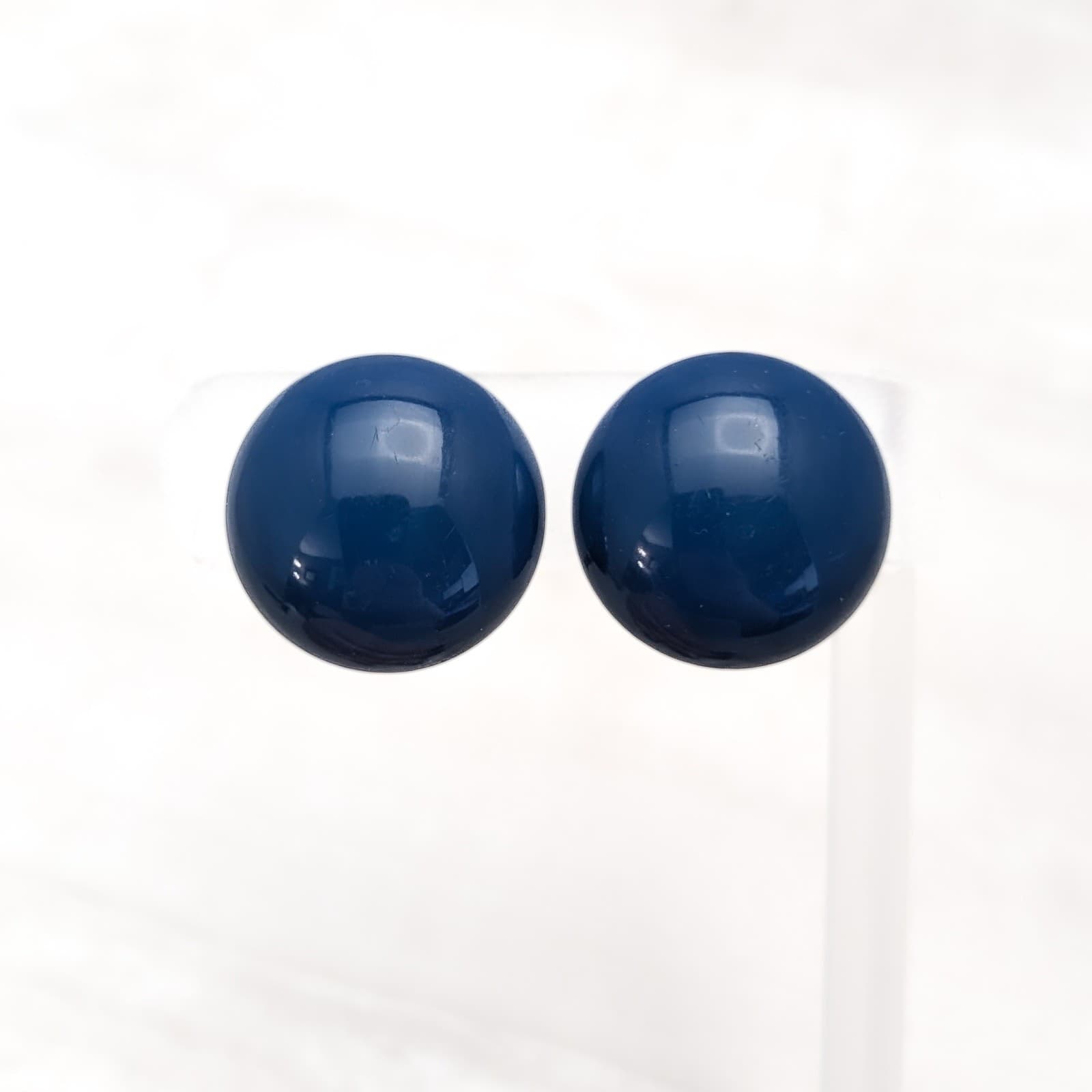 Vintage Clip On Earrings 1" Muted Royal Blue Shade Domed Circle Retro