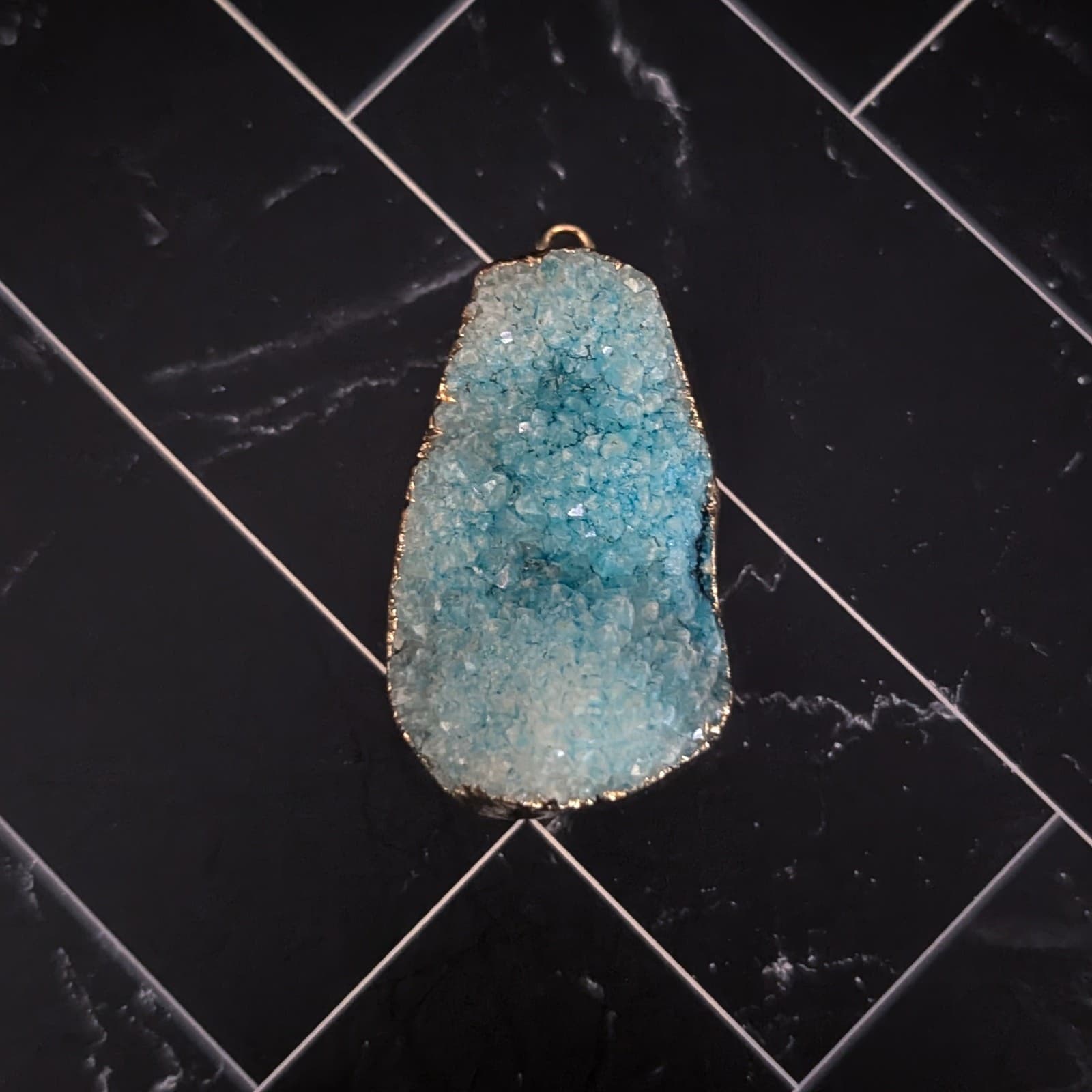 Turquoise Color Pendant with Gold Tone - Stunning Large Chunky Statement Pendant