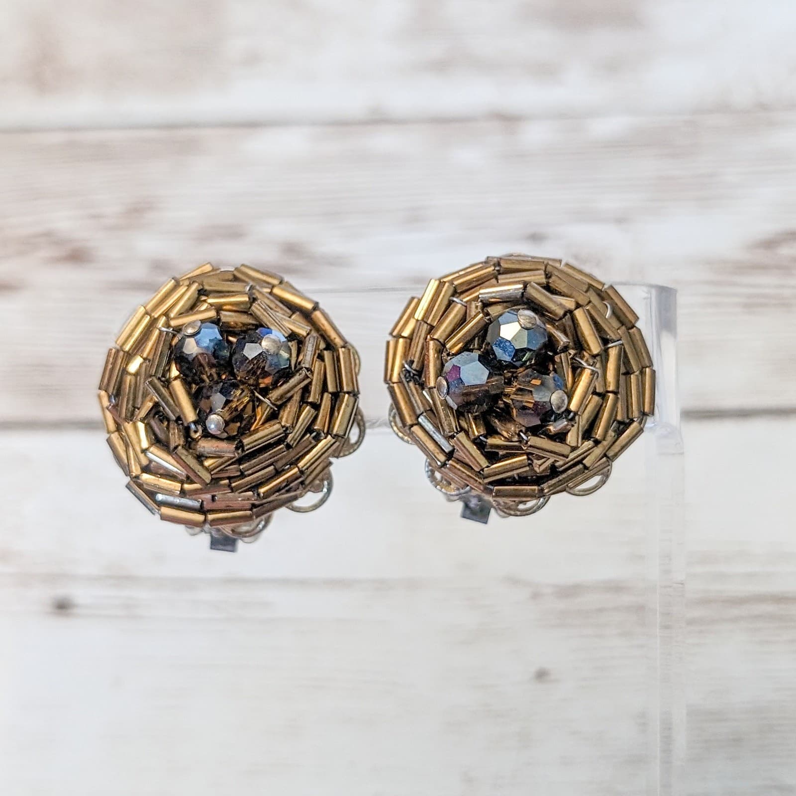 Vintage Clip On Earrings - Birds Nest Like Statement