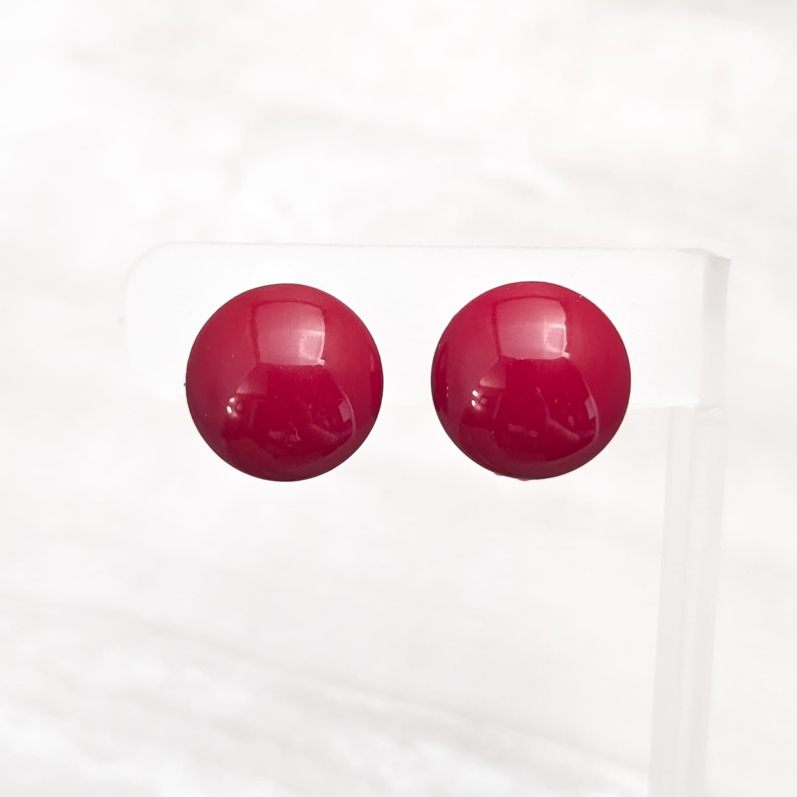 Vintage Clip On Earrings 0.75" Red Retro Circle