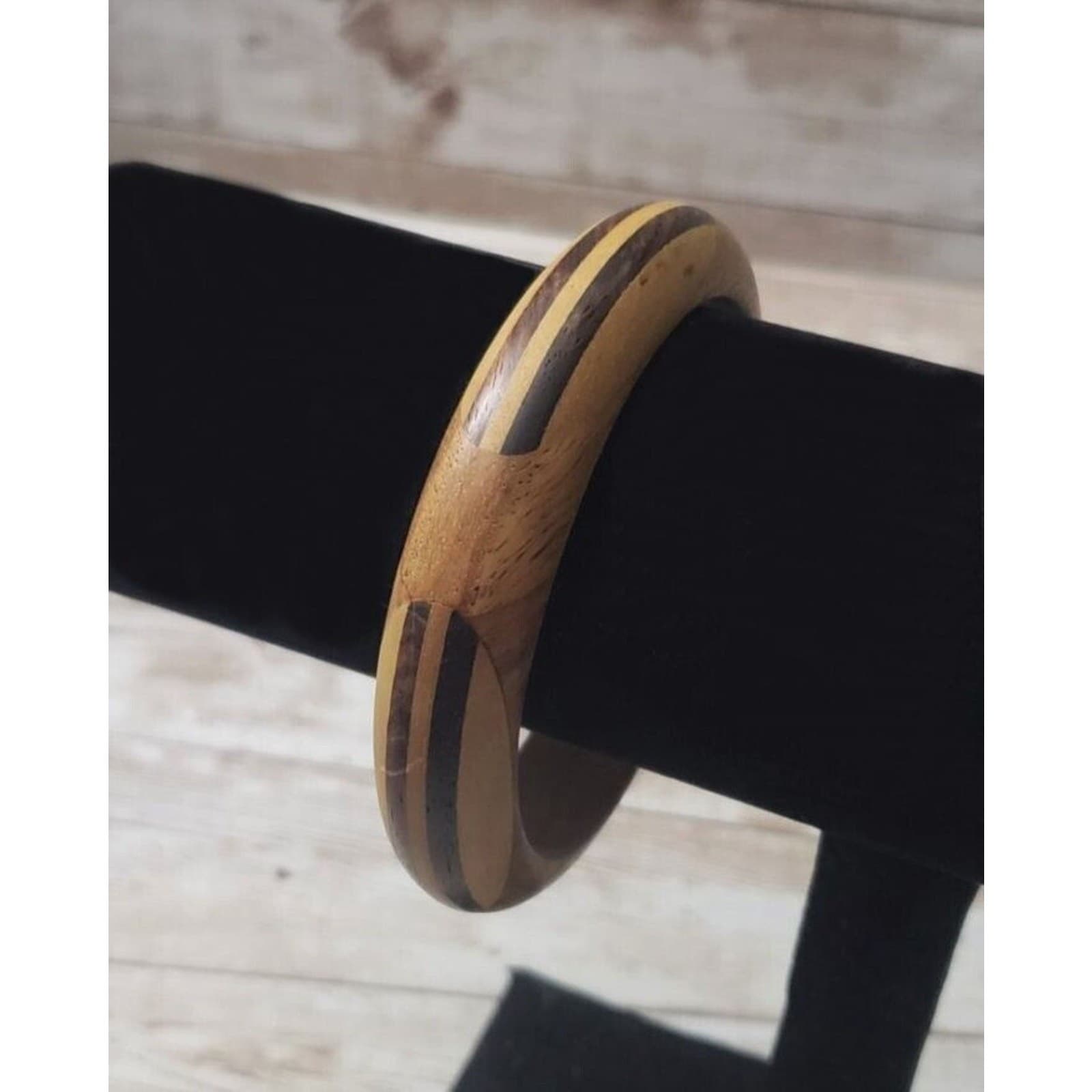Vintage Bracelet / Bangle - 8" Wooden with Wooden Inlay Design