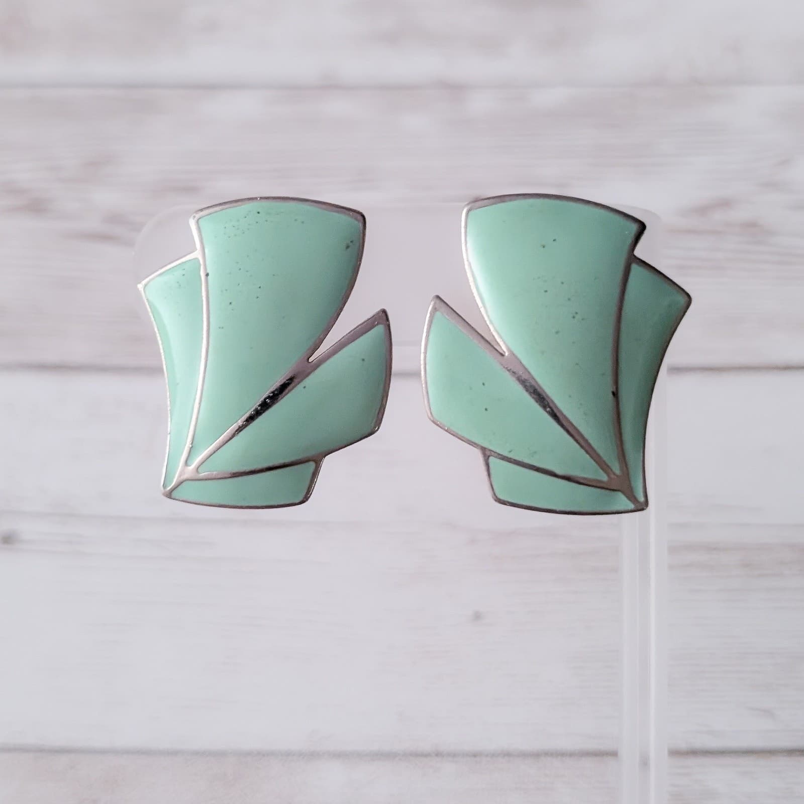 Vintage L.Bott Clip On Earrings Light Green/Seafoam? Statement
