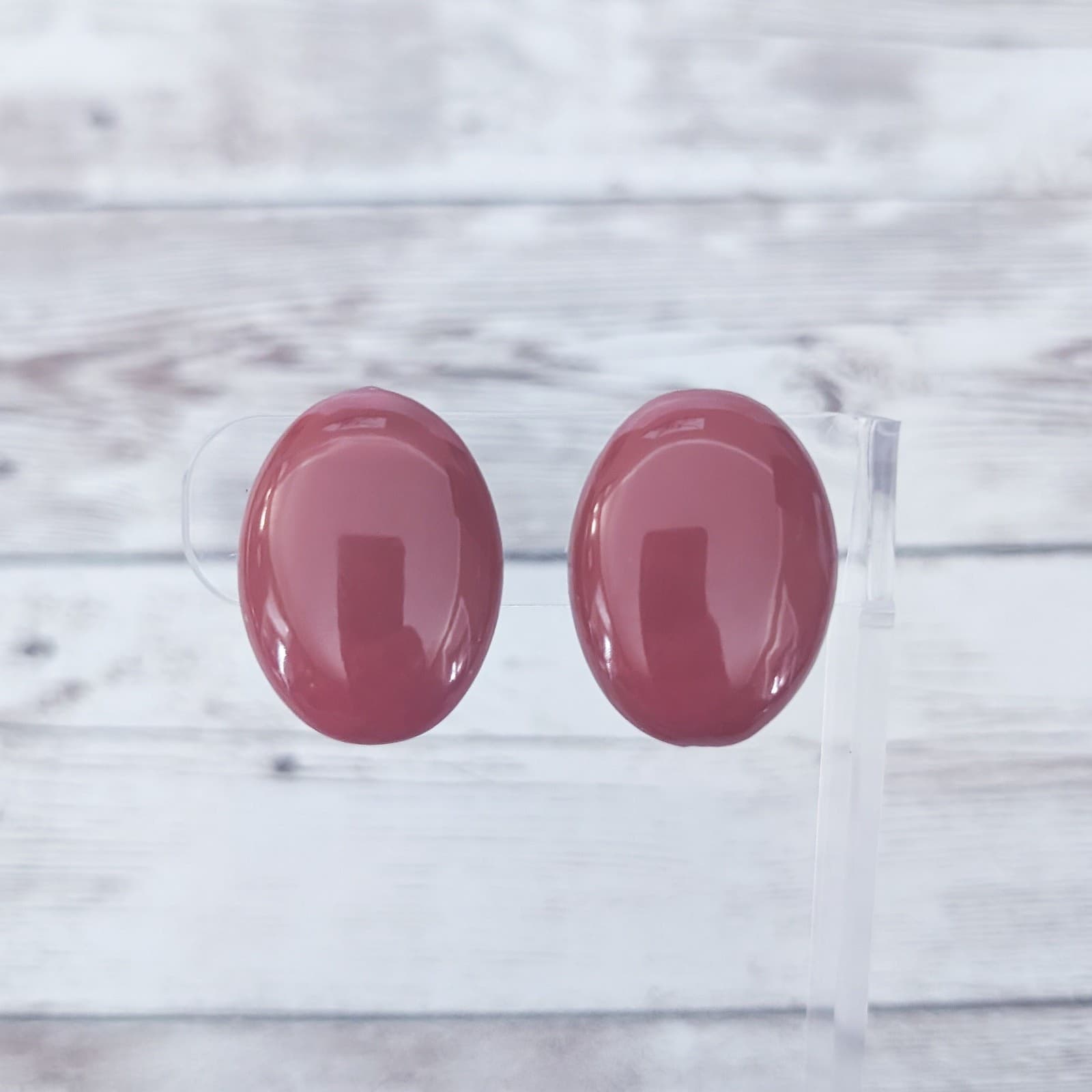 Vintage Clip On Earrings 1 & 1/8" Retro Darker Shade of Red