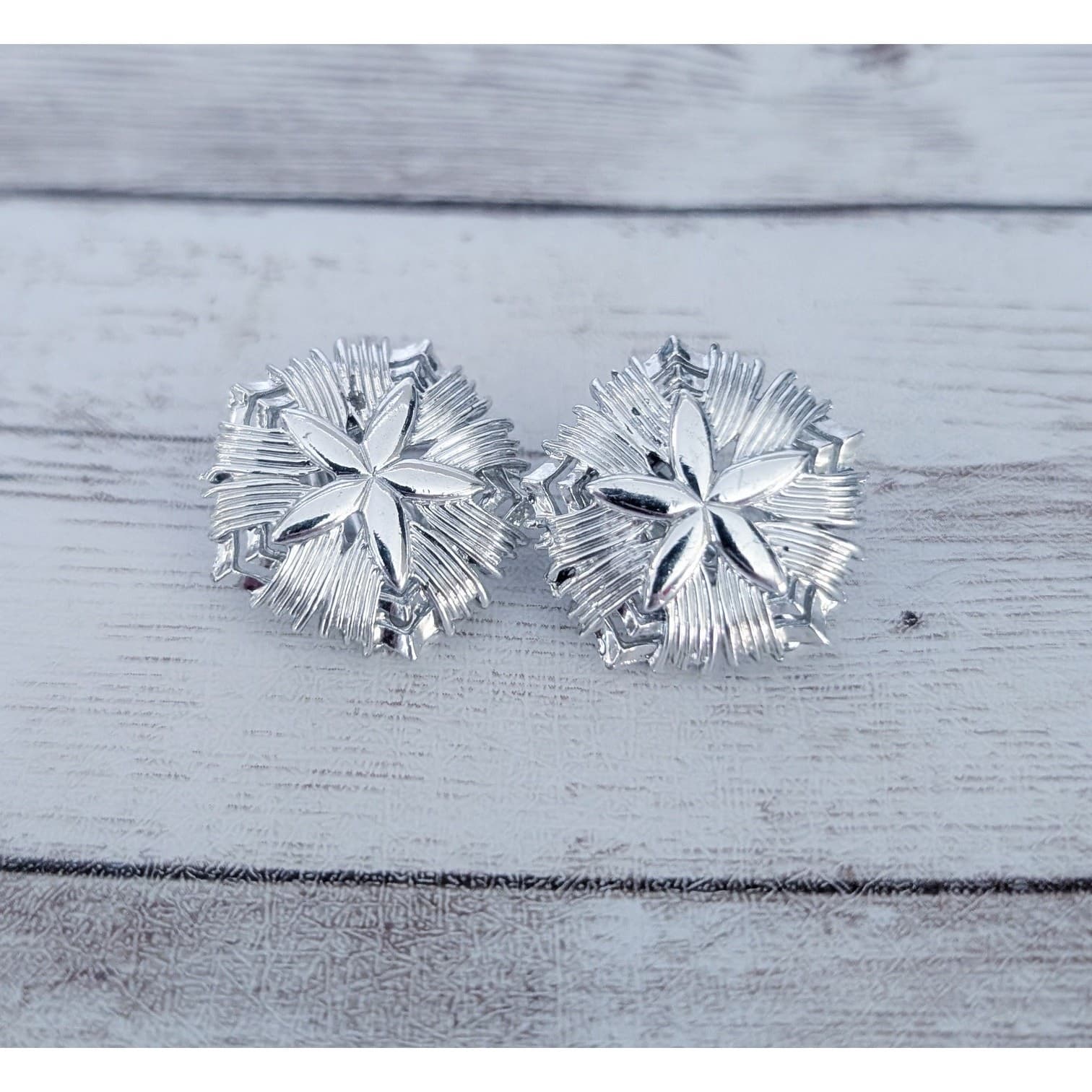 Vintage Clip On Earrings Silver Tone Starfish Like Design Stamped STAR