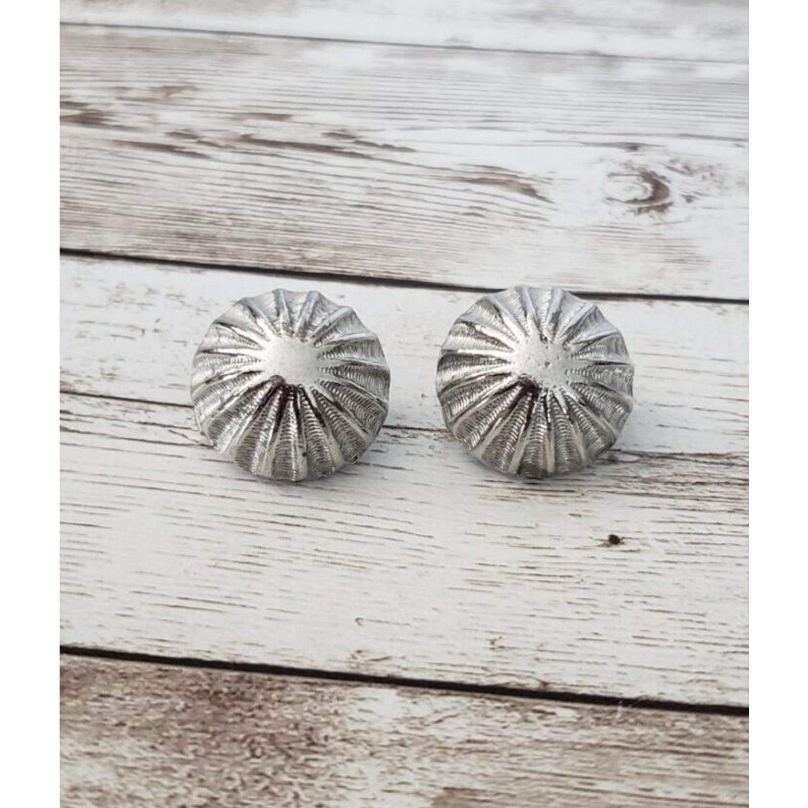 Vintage Clip On Earrings - Silver Tone Domed with Design Just Over 0.75"