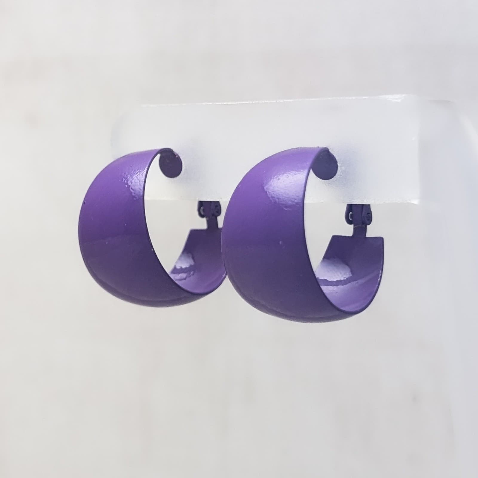 Vintage Clip On Earrings 1 " Statement Purple Retro Chunky Hoops