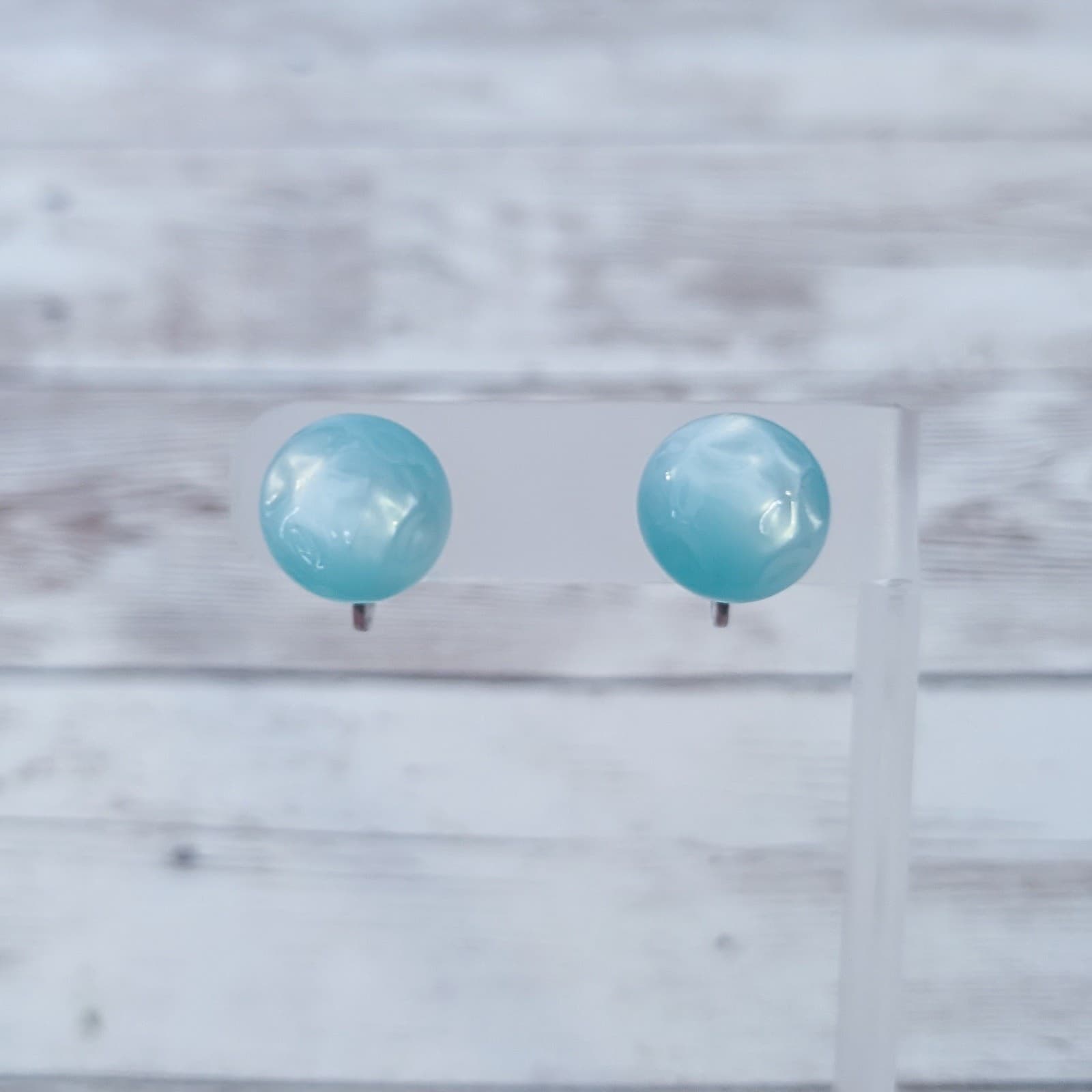 Vintage Screw On Earrings Domed Frosted Light Blue