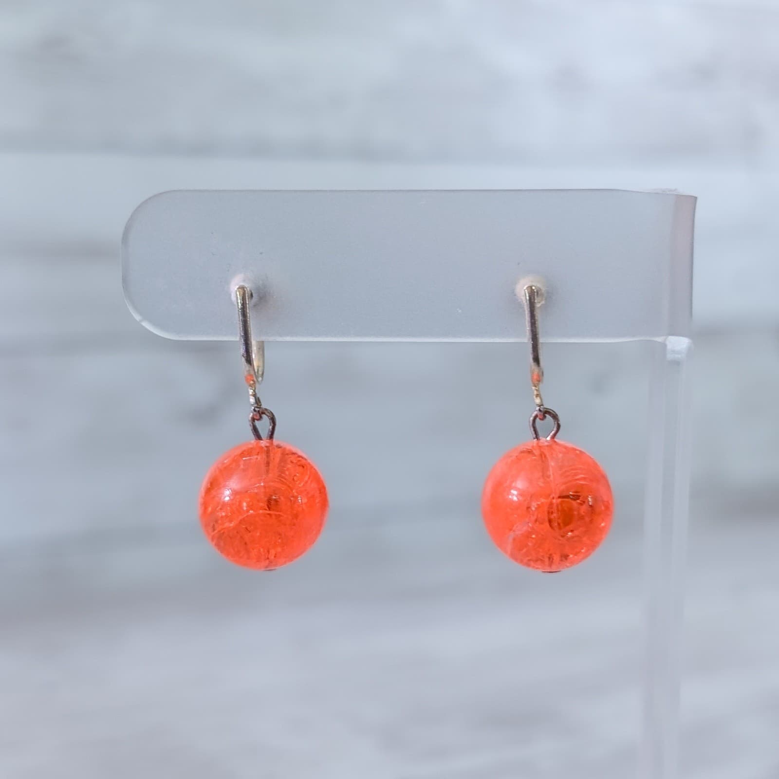 Vintage Screw On Earrings Bright Orange Ball Dangle