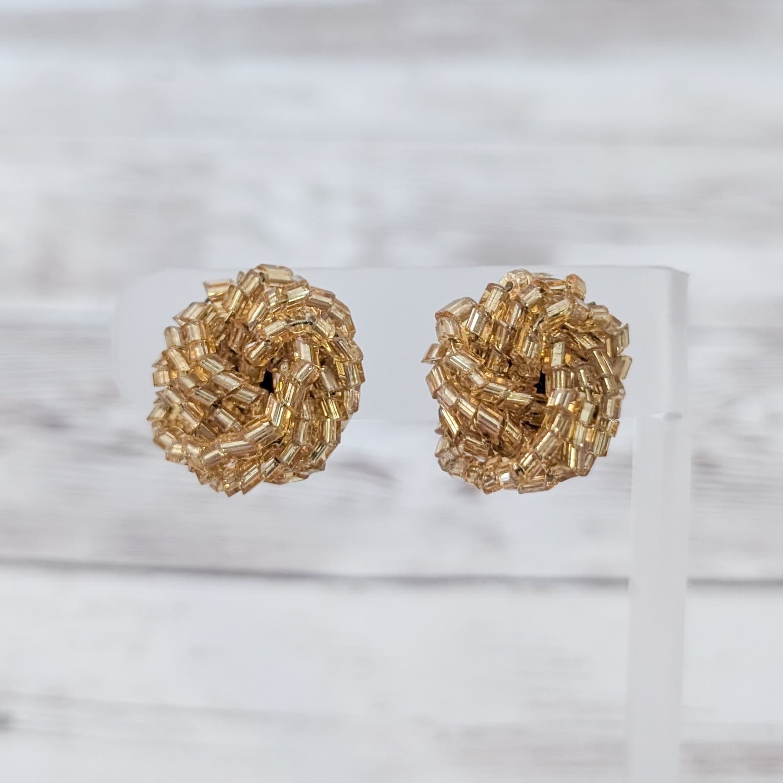 Vintage Clip On Earrings Mustard Yellow Beaded Wrap
