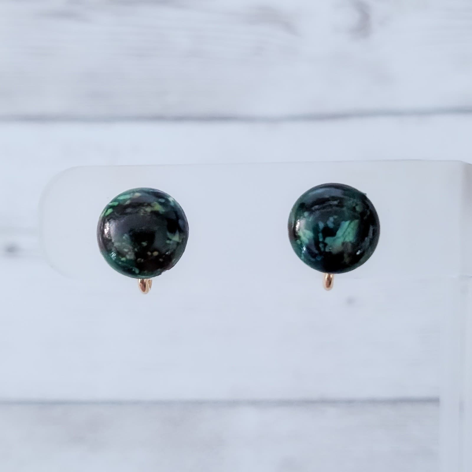 Vintage Clip On Earrings Green Tones 0.5" Dainty