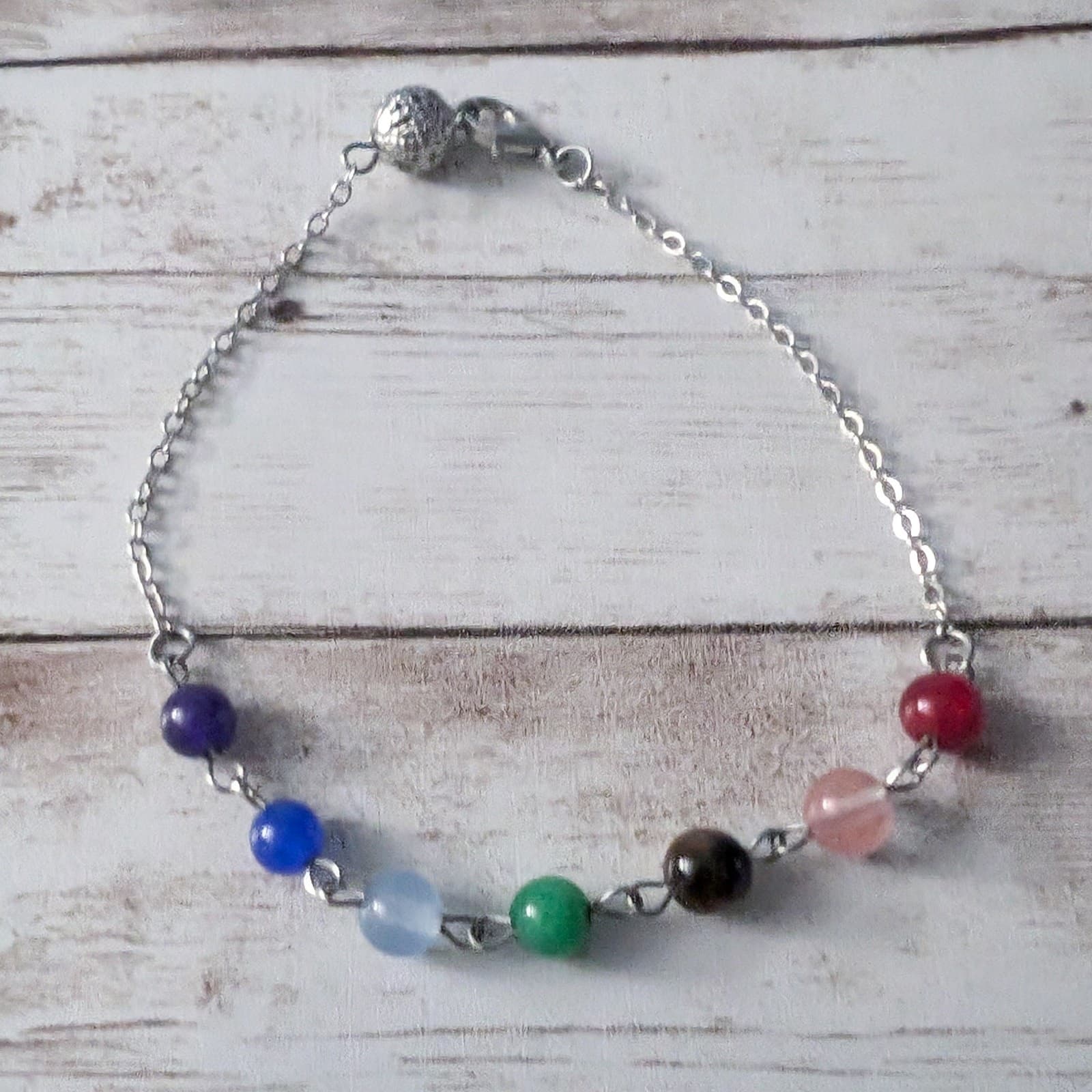 Dainty Silver Tone Bracelet with Multi Colored Round Balls