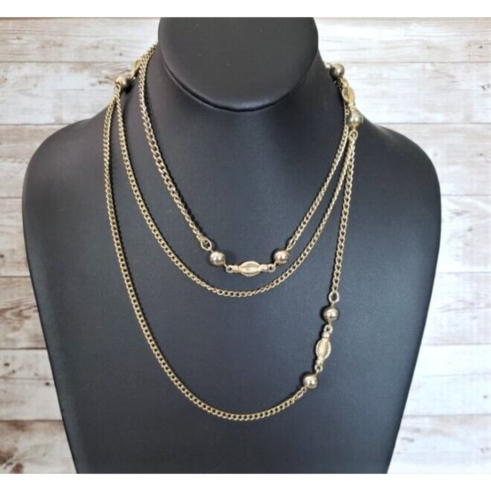 Vintage Necklace - Long Gold Tone Can Be Layered Statement Necklace