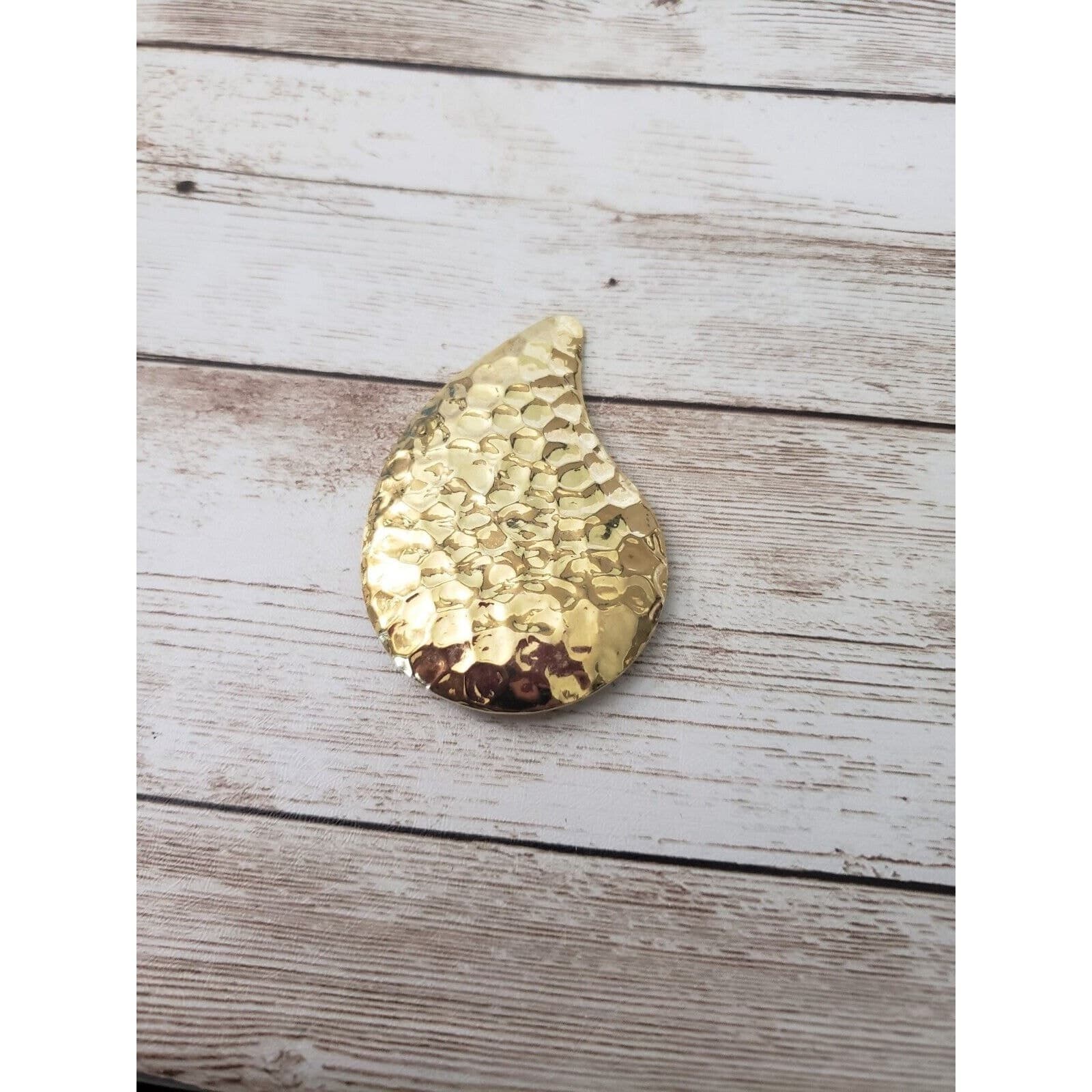 Vintage Scarf Clip Gold Tone Hammered Pattern Teardrop Shape