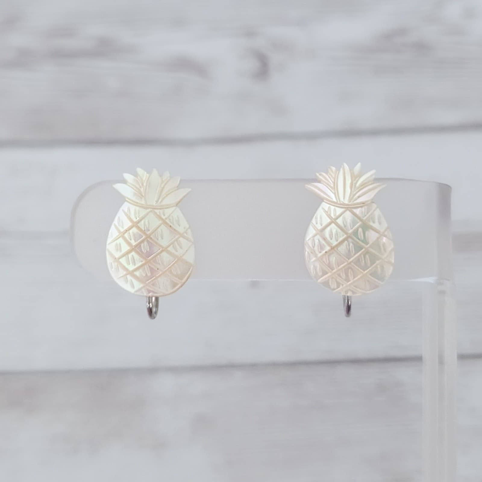 Vintage Screw On Earrings Cream Pineapple with Slight Iridescence