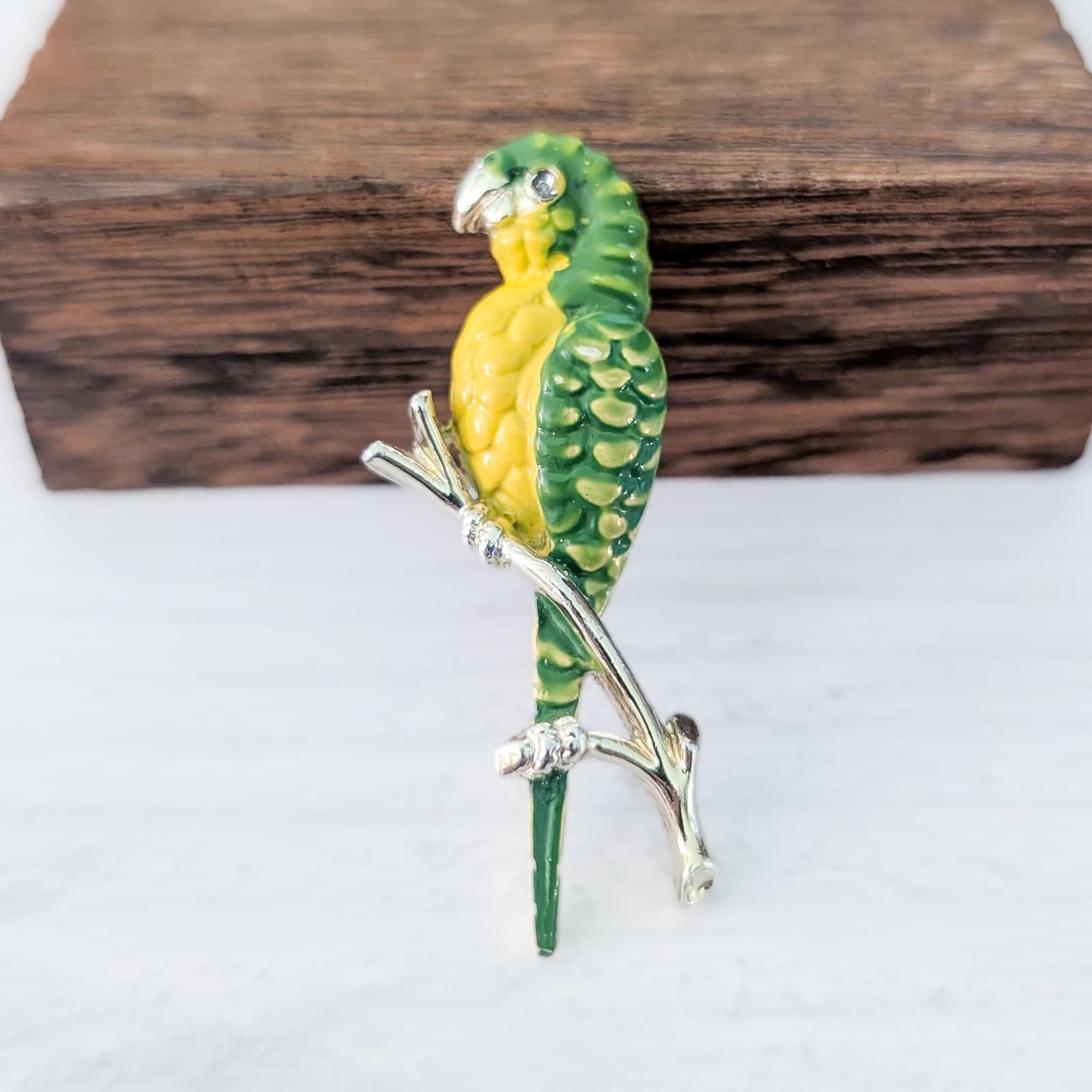Vintage Brooch Vintage Green And Yellow Enamel Parrot Brooch Gold Tone