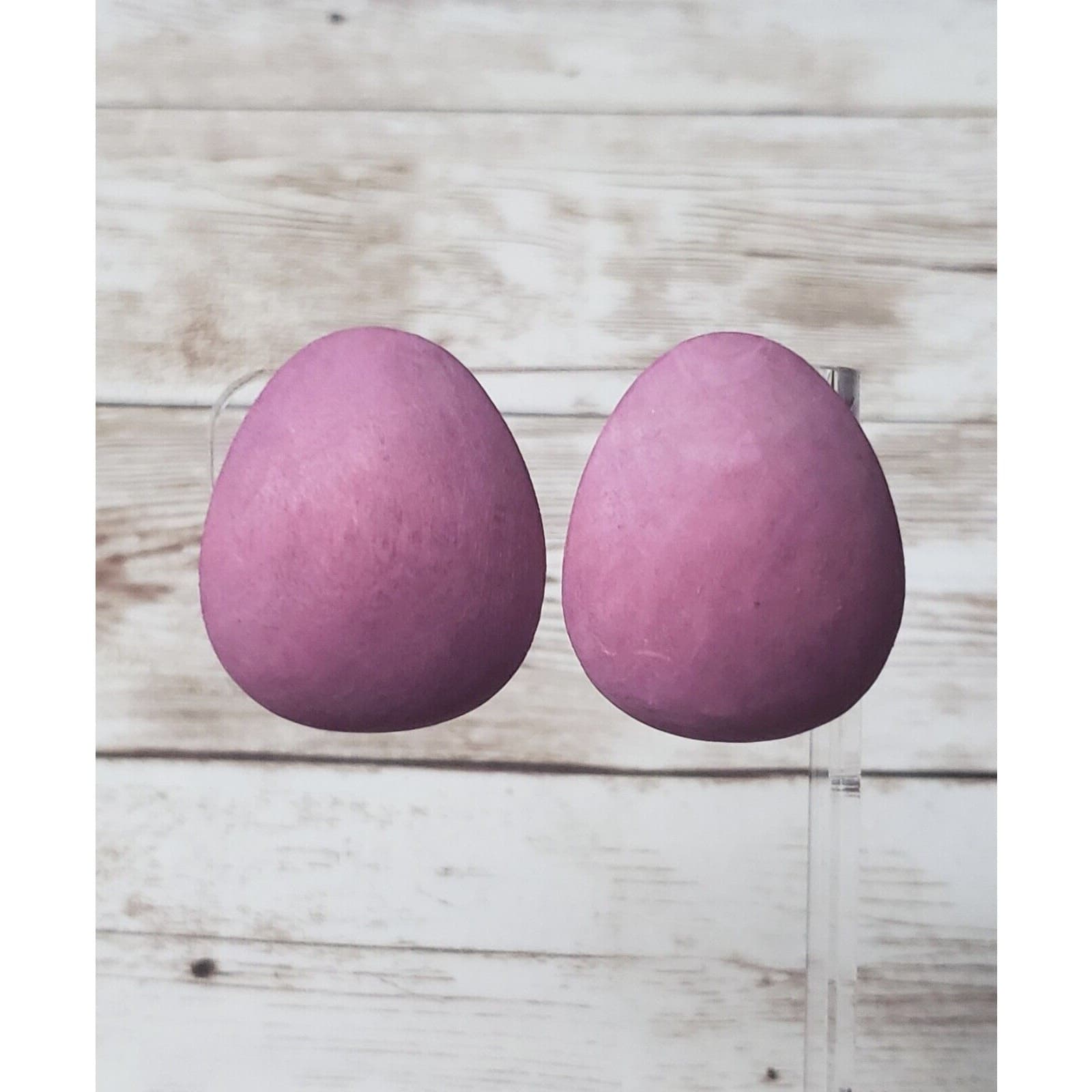 Vintage Clip On Earrings - Large Egg Shape Mauve Like Tone