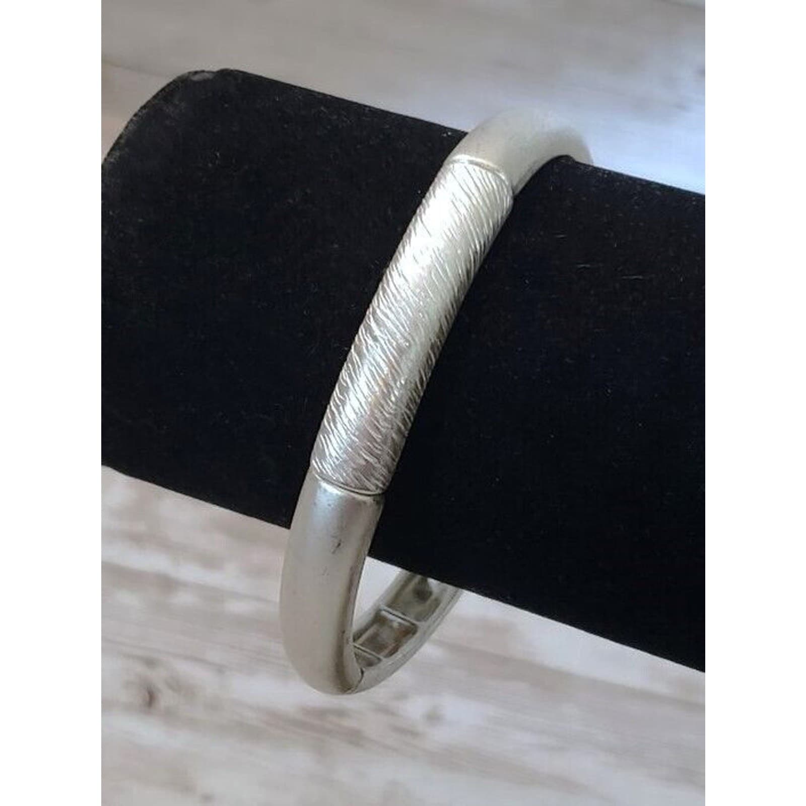 Vintage Stretch Bracelet / Bangle - Silver Tone with Patterned & Matte Design