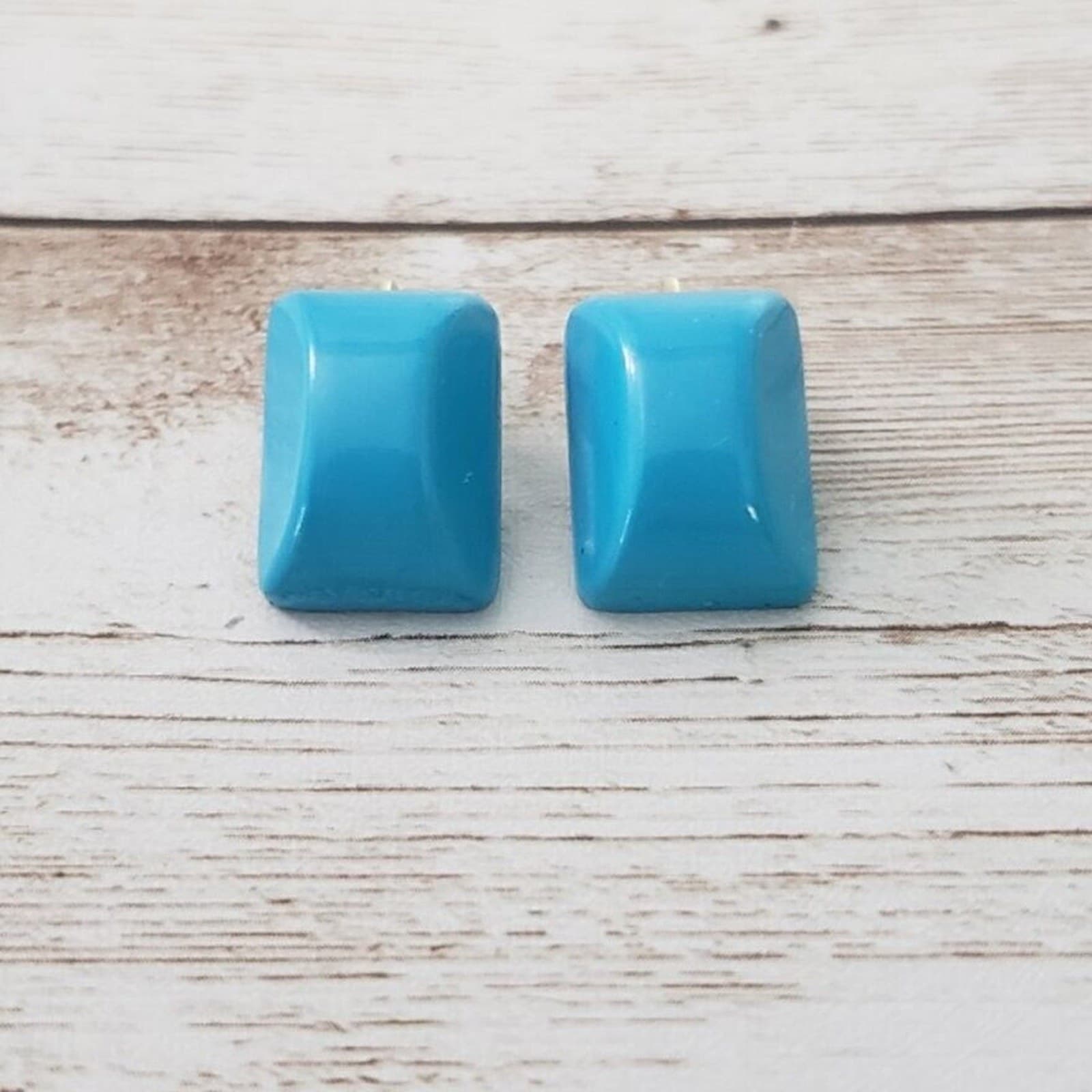 Vintage Clip On Earrings - Bright Blue Rectangular Shape