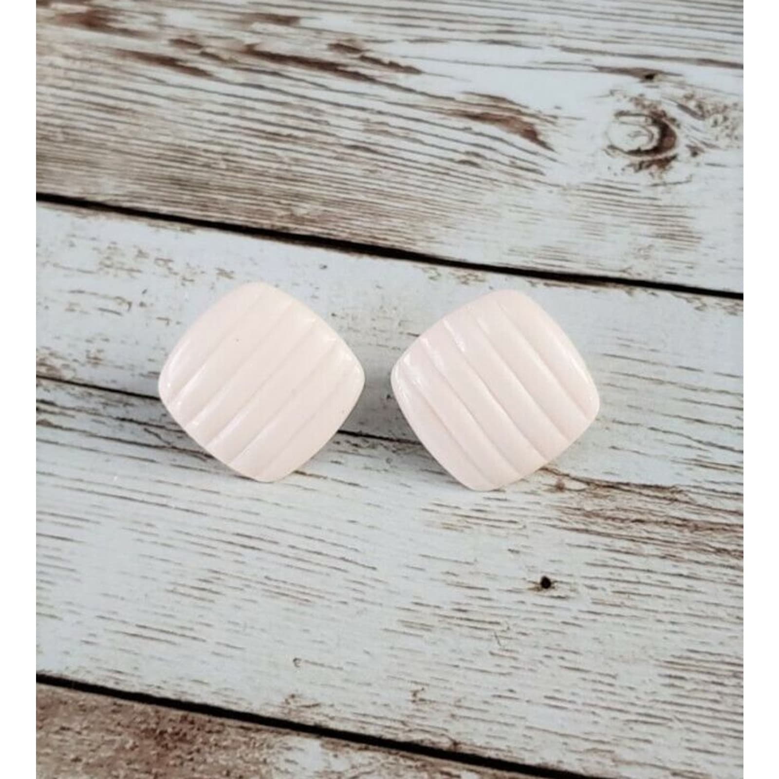 Vintage Avon Earrings Cream Diamond Shape with Lines Avon Clip On Earrings
