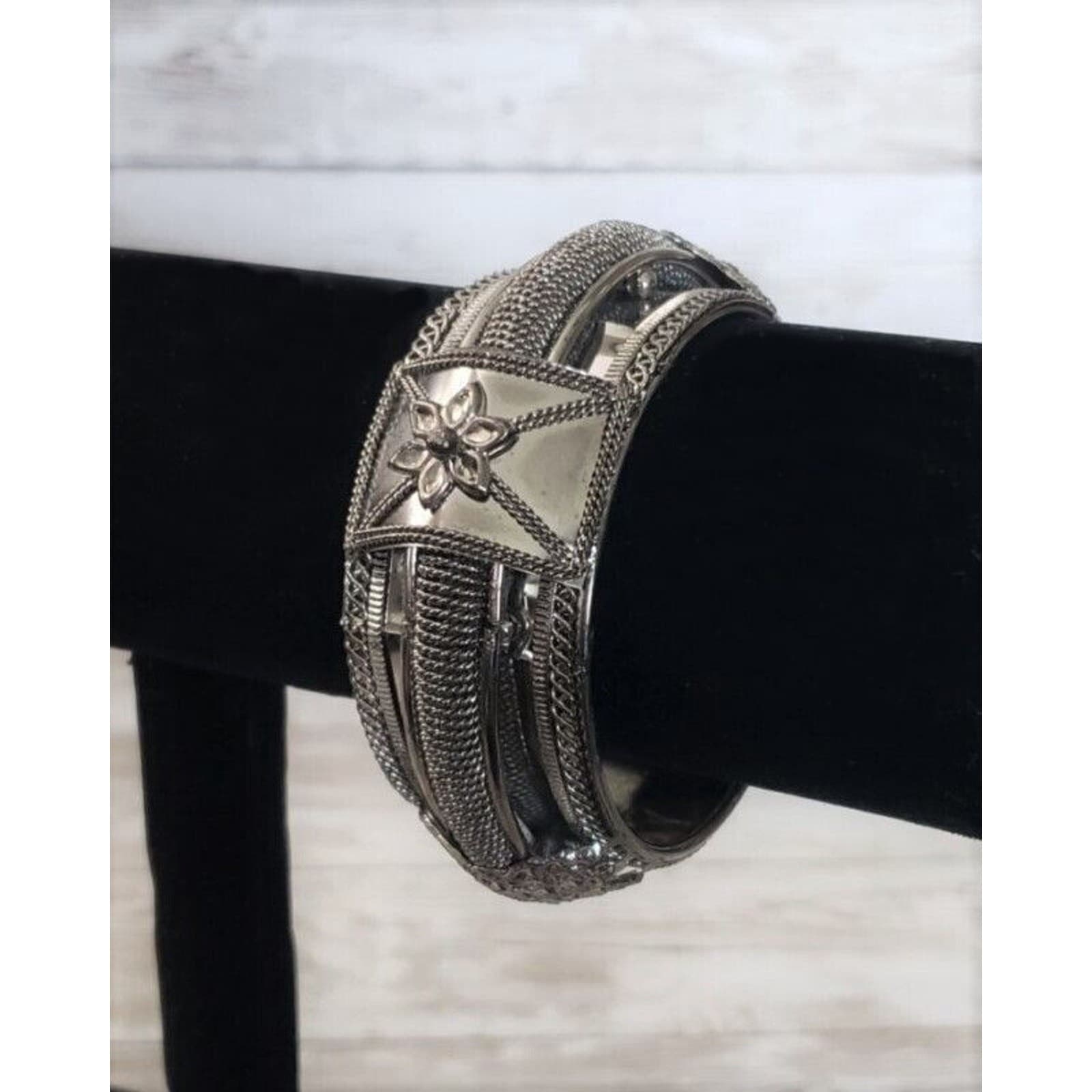 Vintage Bracelet/Bangle Unusual Gothic Style Dark Silver Tone Statement