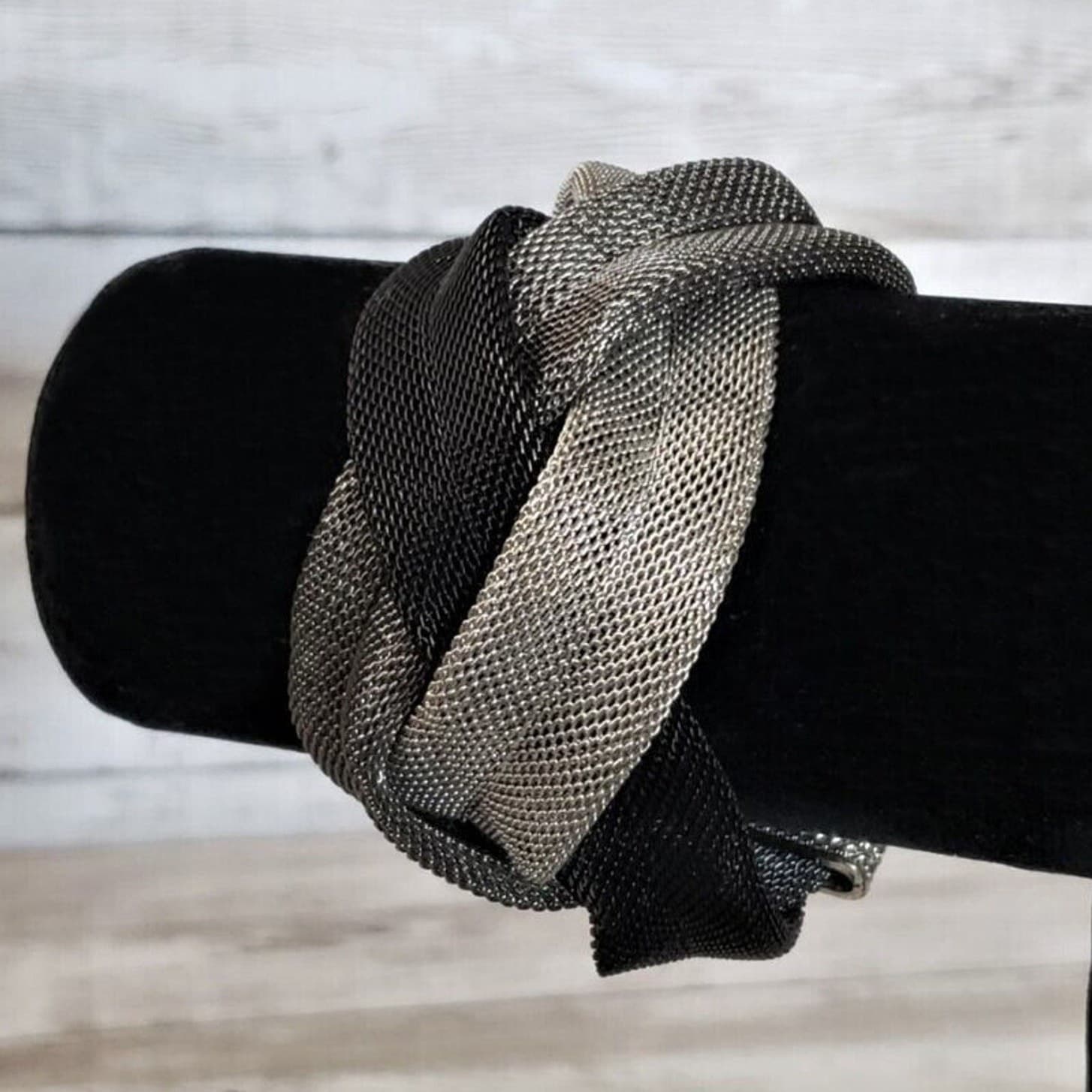 Vintage Bracelet - Shades of Gray & Black Woven Design Magnetic Closure