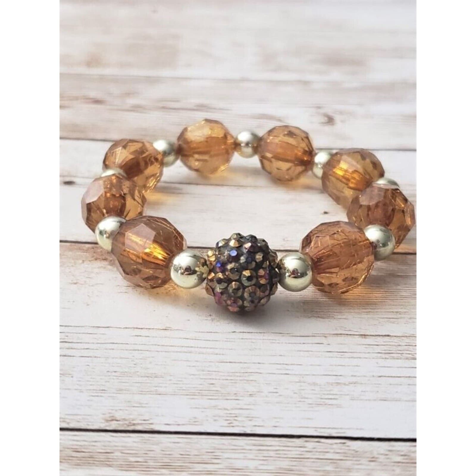 Vintage Stretch Bracelet / Bangle Chunky Amber Tone