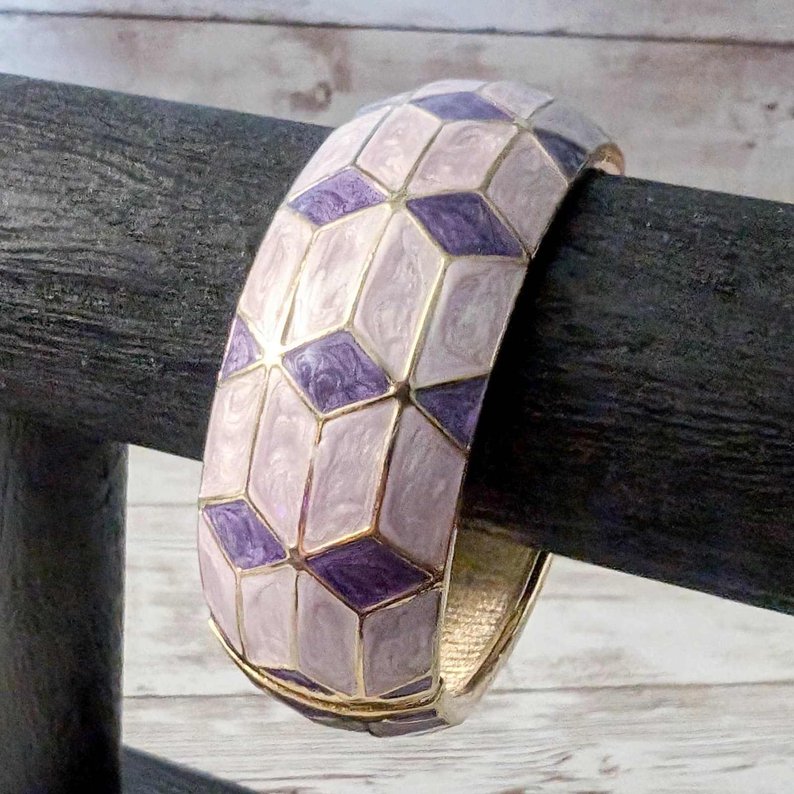 Vintage Hinged Bracelet Chunky Lilac/Purple Tones