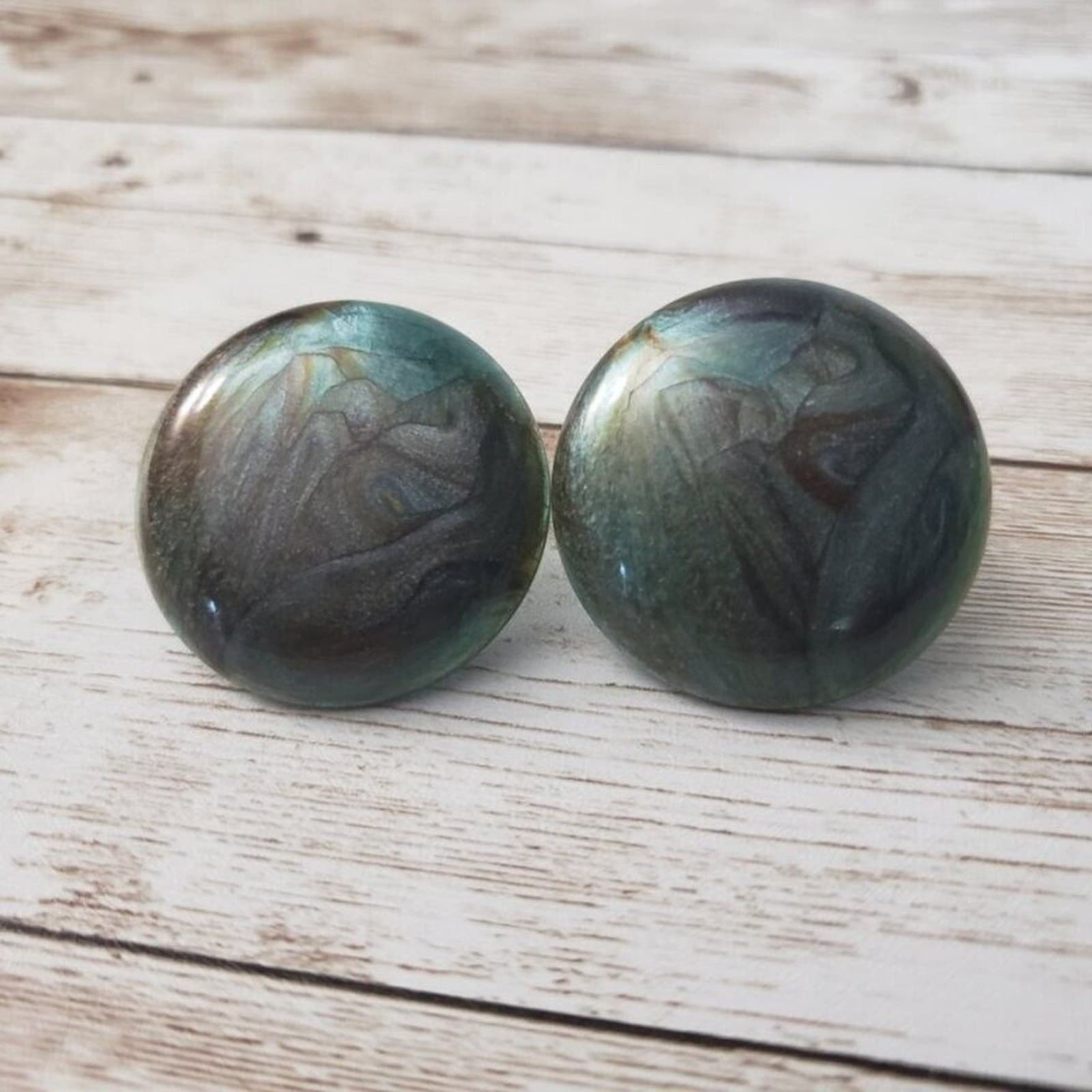 Vintage Clip On Earrings - Peacock Tones Circle Statement Earrings