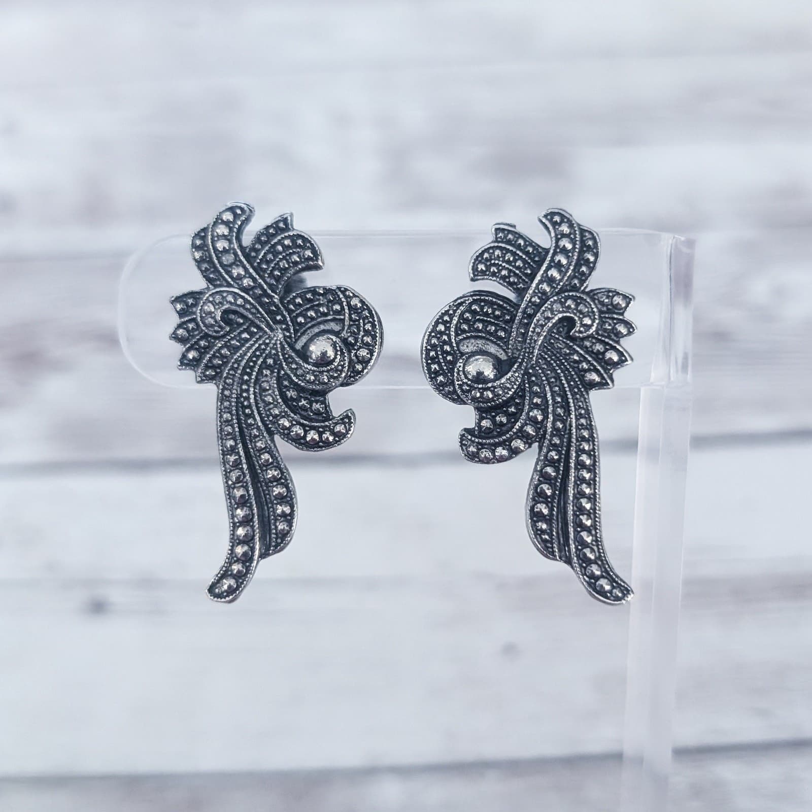Vintage Clip On Earrings Stunning Large Silver Tone Statement