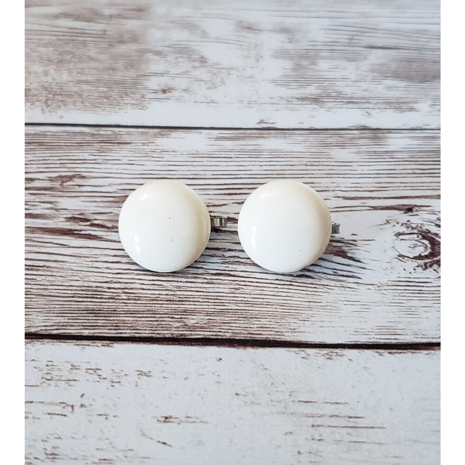 Vintage Clip On Earrings 5/8" Cream Domed Circle - Stamped Hong Kong