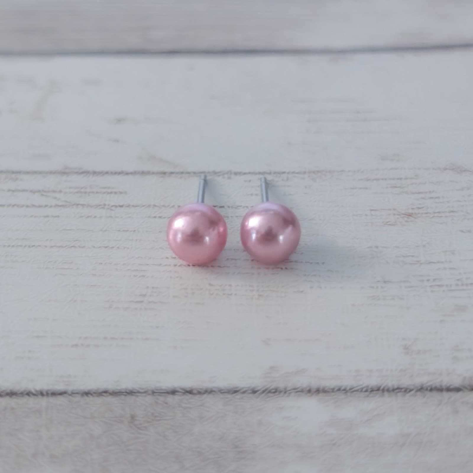 Vintage Stud Earrings Pearlescent Pink Ball Dainty 1/8"