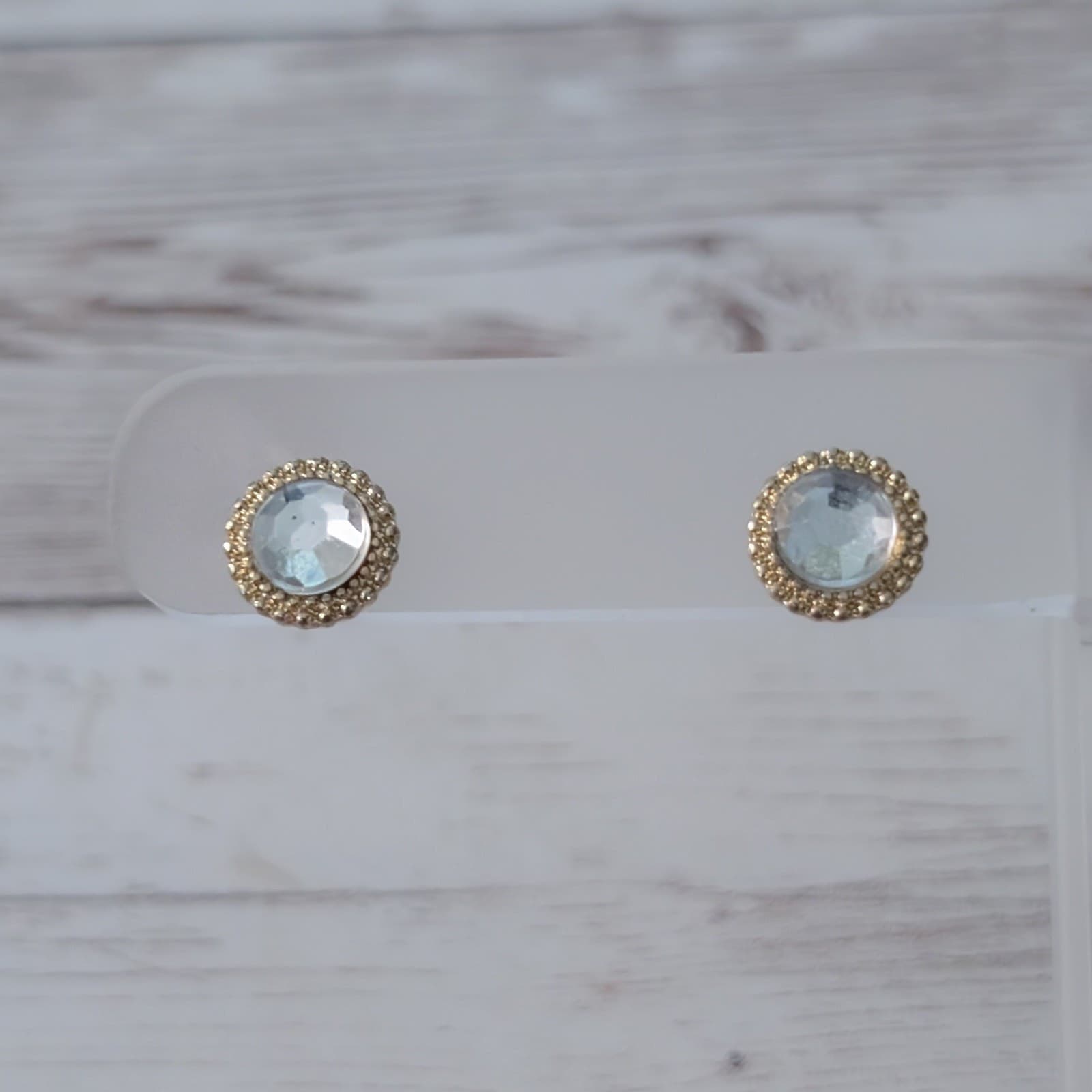 Vintage Stud Earrings - 3/8" - Clear Gem with Gold Tone Halo