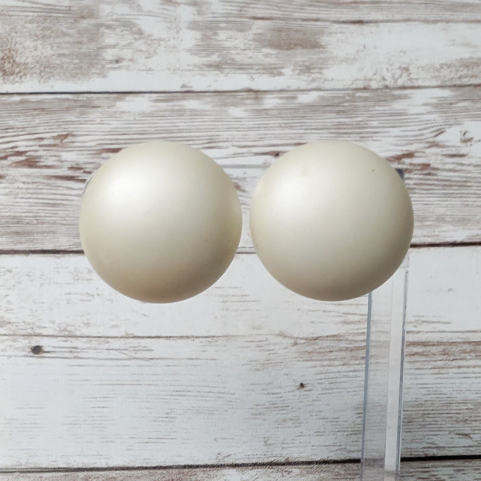 Vintage Clip On Earrings Large Domed Cream Pearlescent Circle