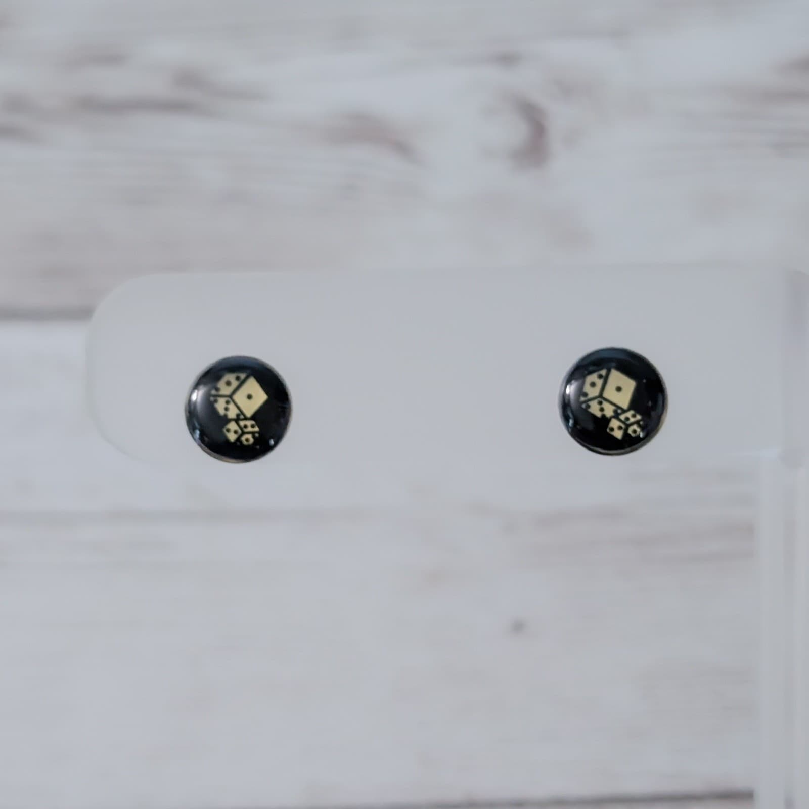 Retro Stud Earrings Black & Gold Tone Dice