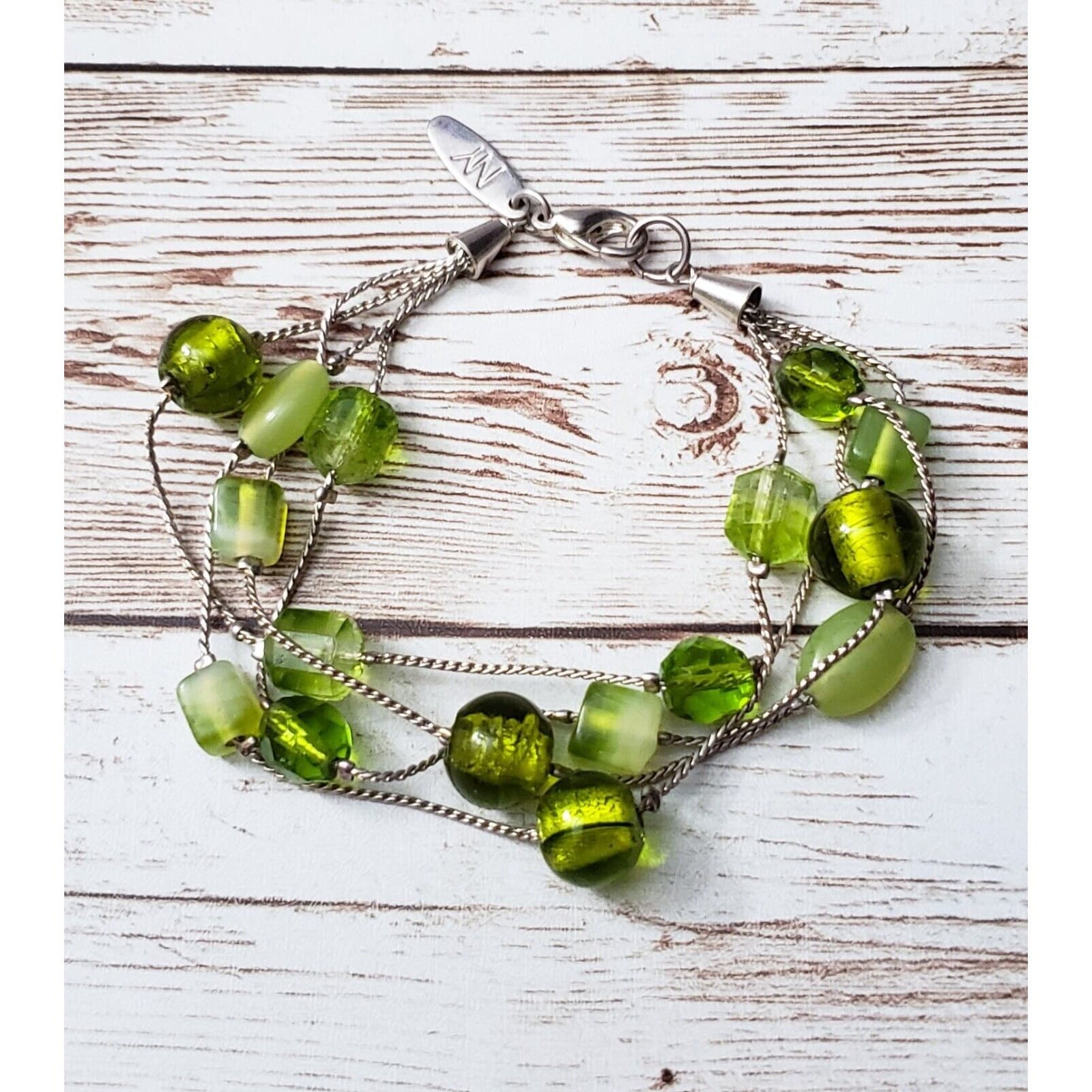 Green & Silver Tone Bracelet - Tag States NY