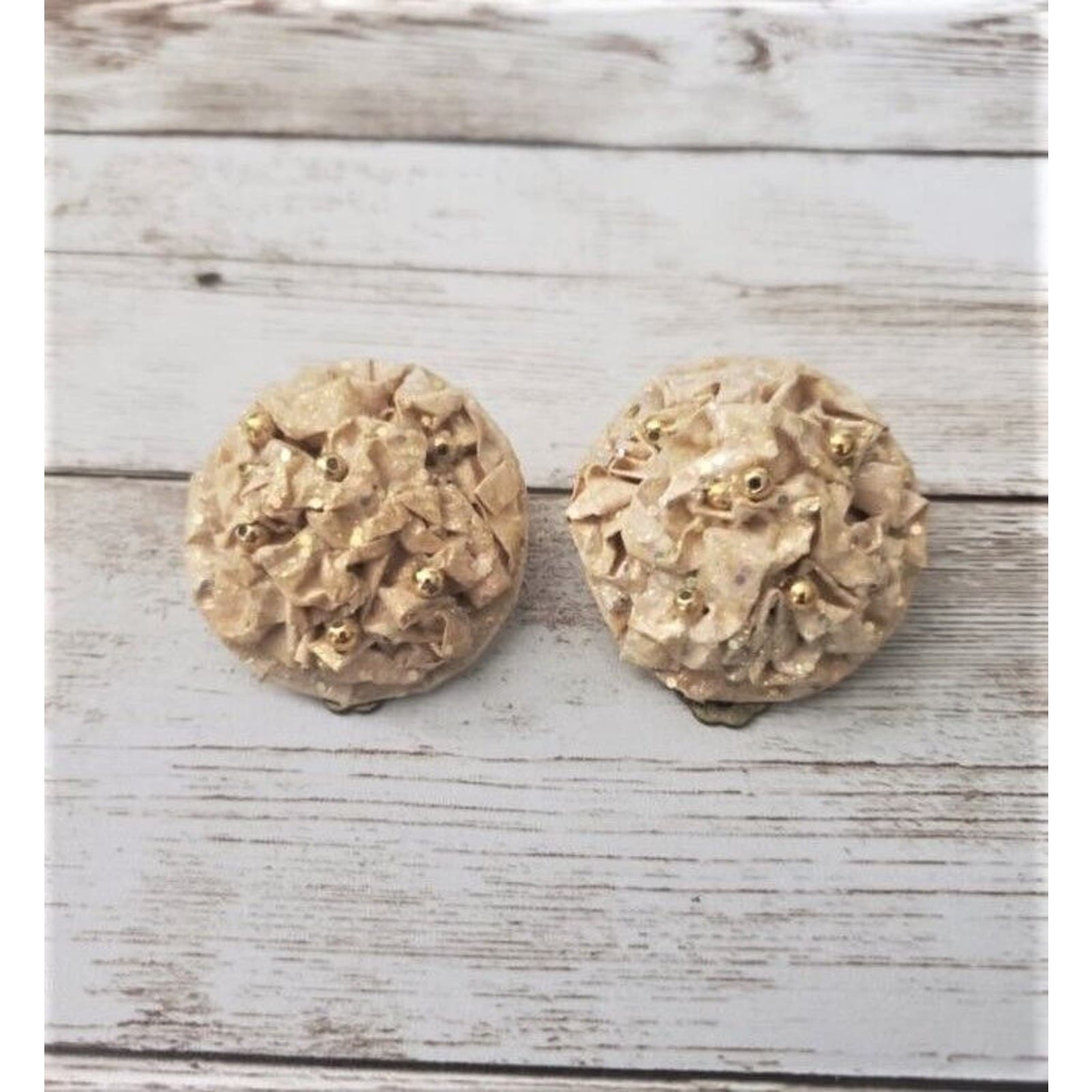 Vintage Clip On Earrings Unusual Statement Crinkled Look Circle 1.25"