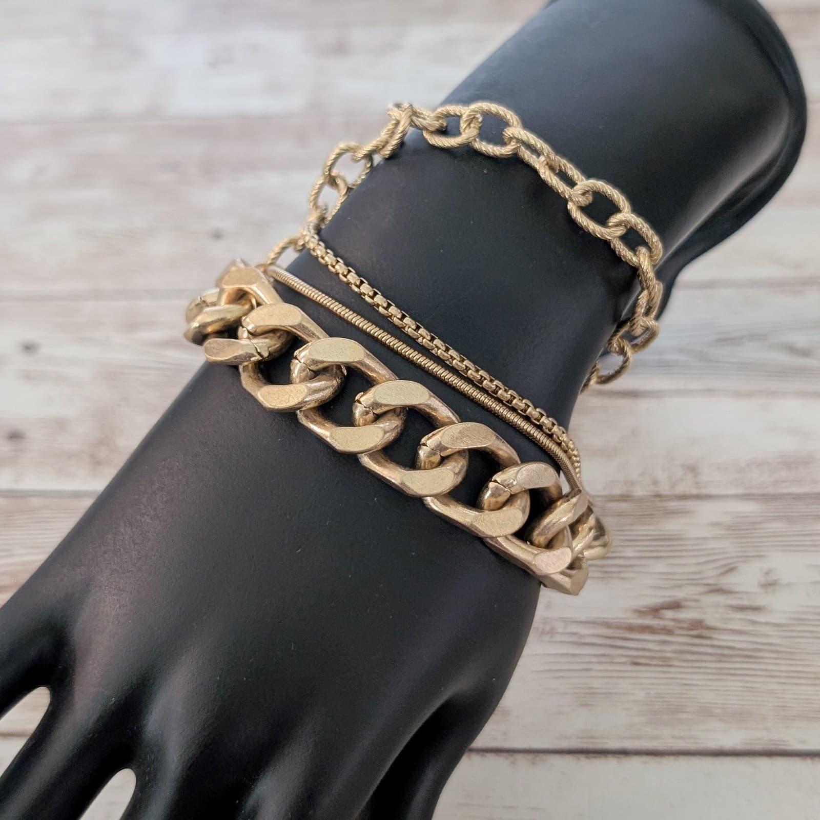 Gold Tone Multi Chain Clasp Bracelet - Statement Bracelet