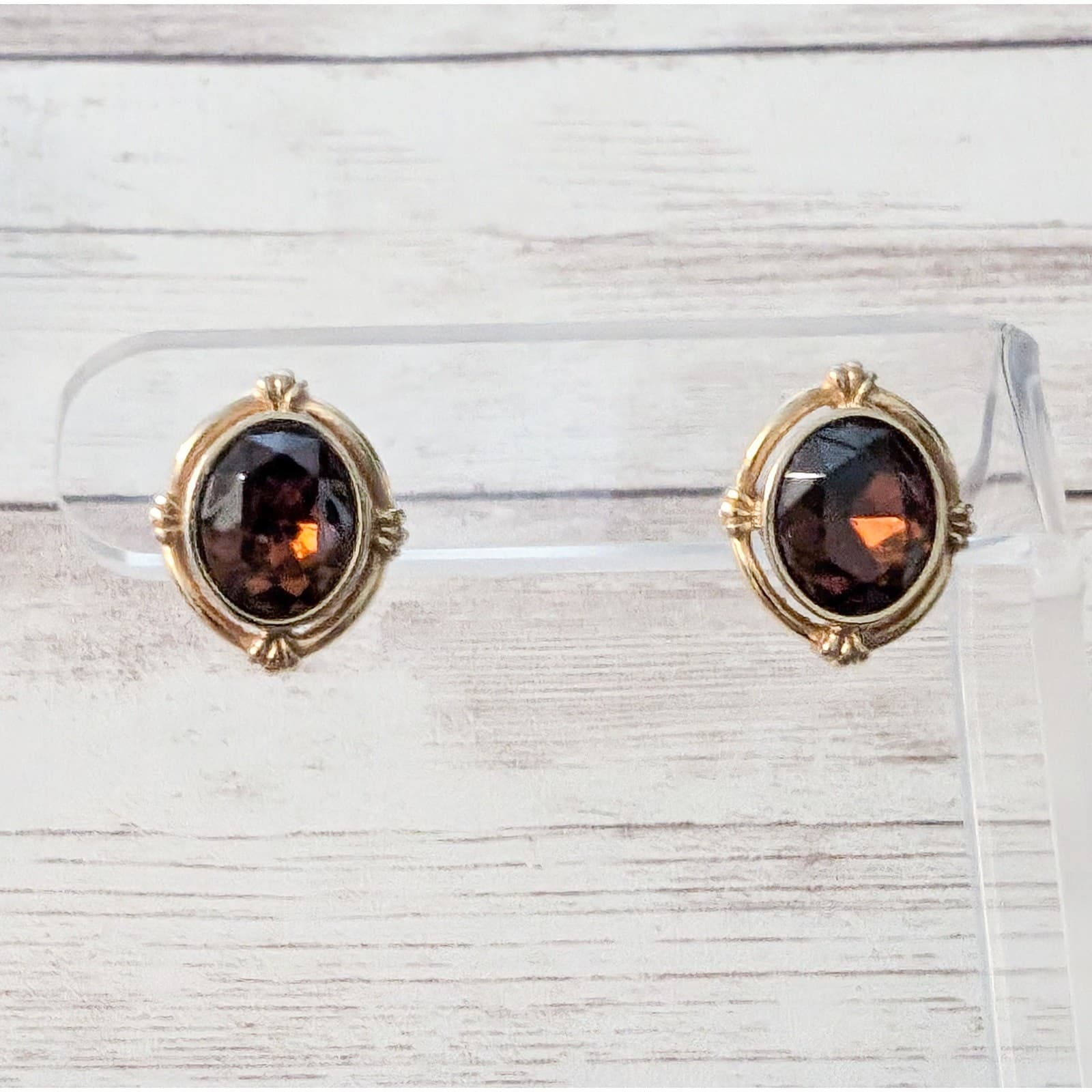 Vintage Earrings for Pierced Ears Ornate Gold Tone with Brown Center 5/8"