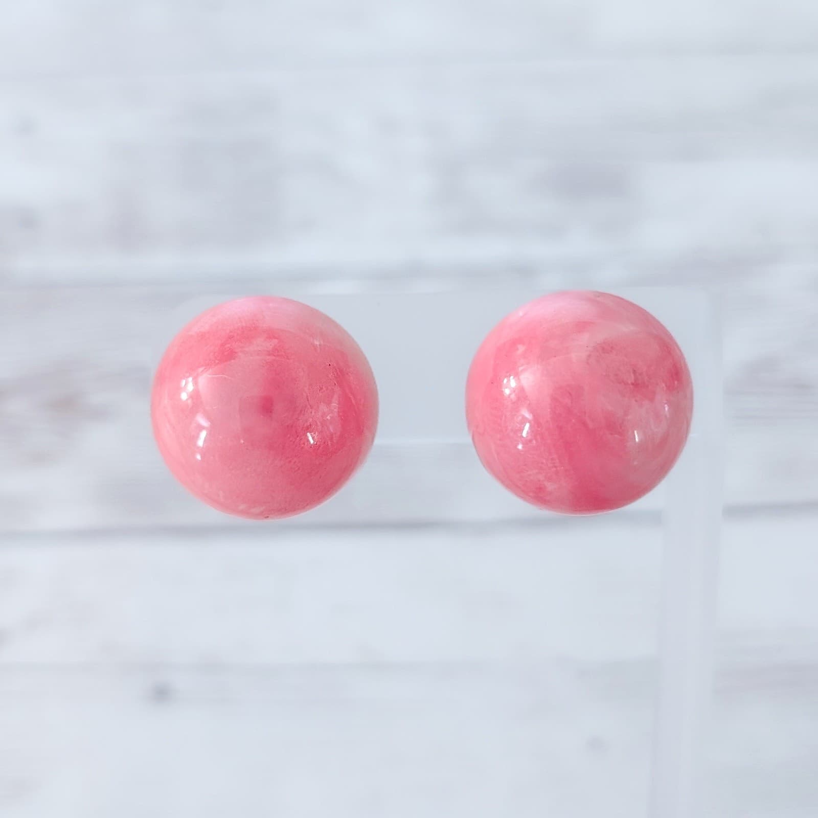 Vintage Clip On Earrings Domed Pink Circle Retro 7/8" Statement