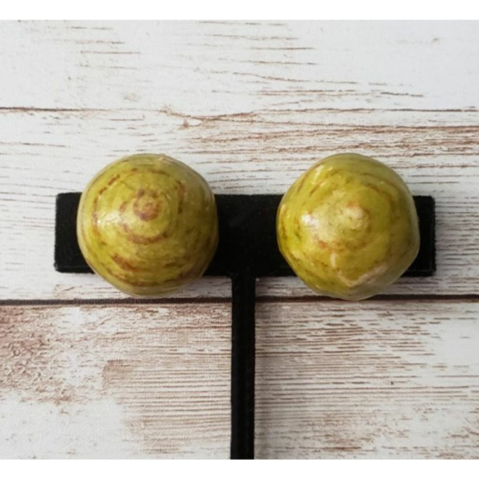 Vintage Clip On Earrings - Unusual Green and Brown Tones 7/8"