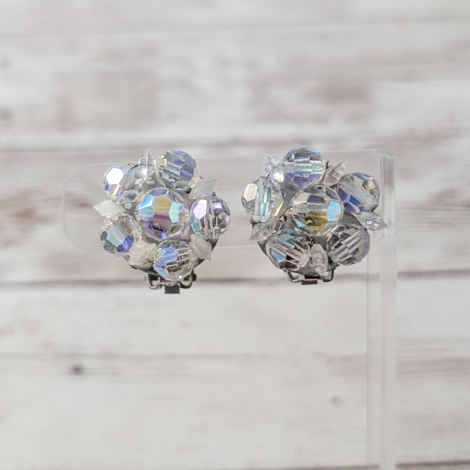 Vintage Clip On Earrings Just Over 7/8" Iridescent