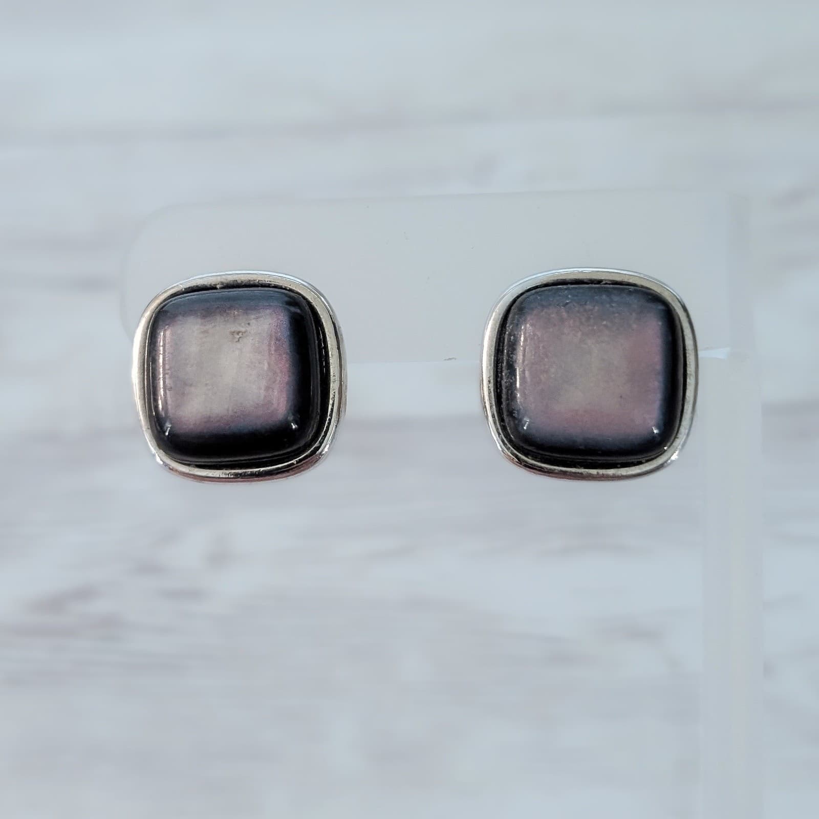 Vintage Clip On Earrings Unusual Frosted Blue-ish? Slight Purple Tones?