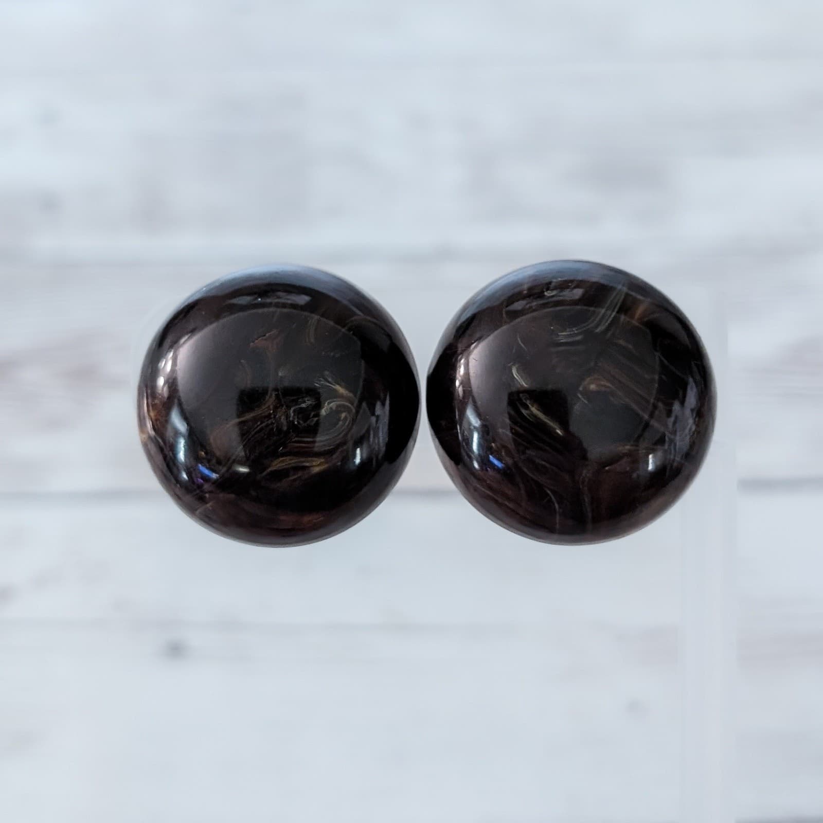 Vintage Clip On Earrings Large Dark Brown with Swirls Statement